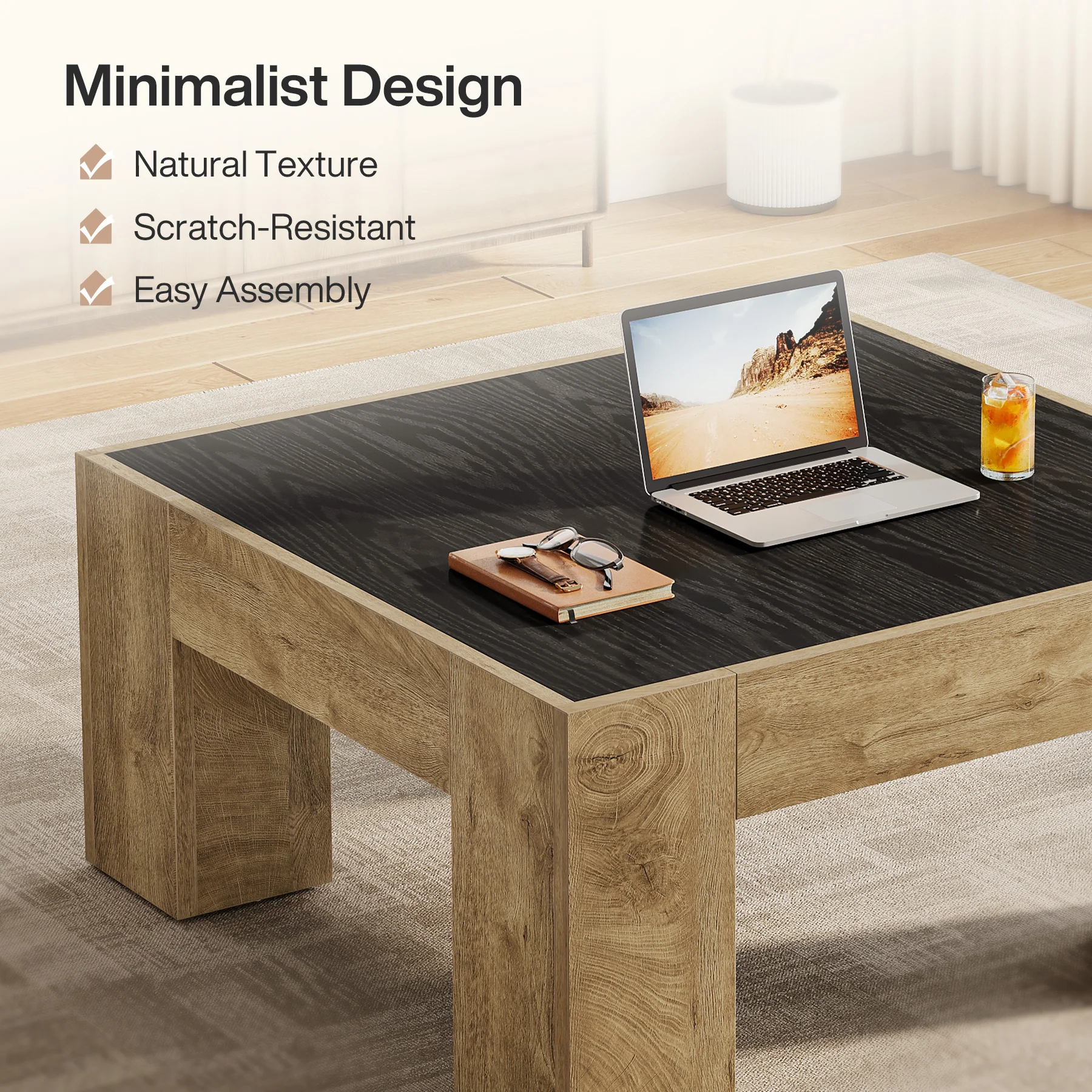 31.5" Square Coffee Tables, Farmhouse Center Table with Sturdy Legs - Image 6