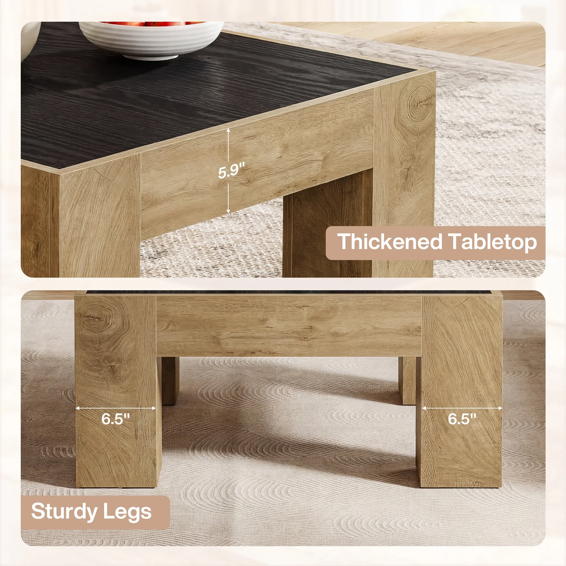 31.5" Square Coffee Tables, Farmhouse Center Table with Sturdy Legs - Image 7
