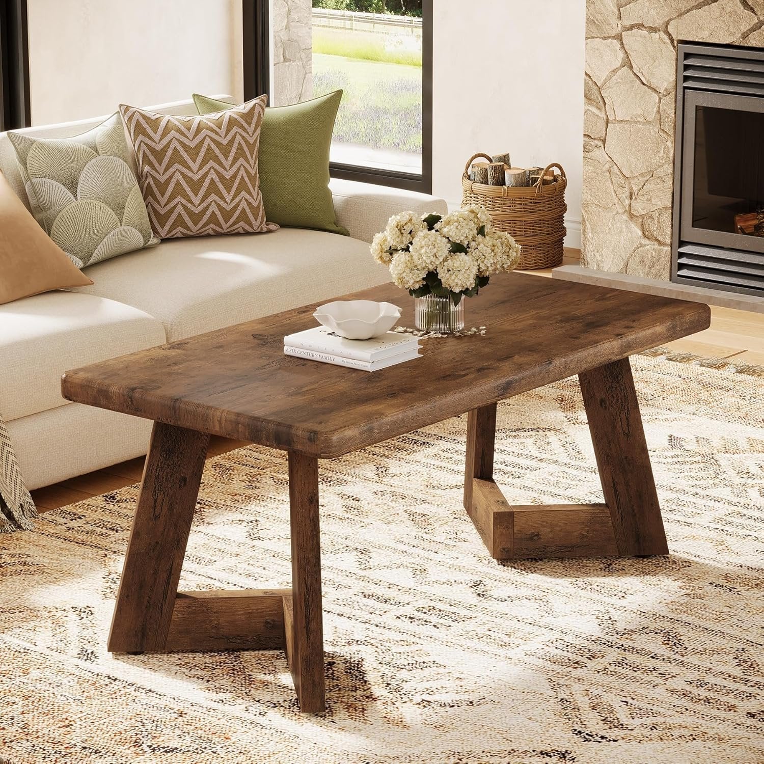 47.2" Coffee Table, Farmhouse Center Table with V-Shaped Legs - Image 3