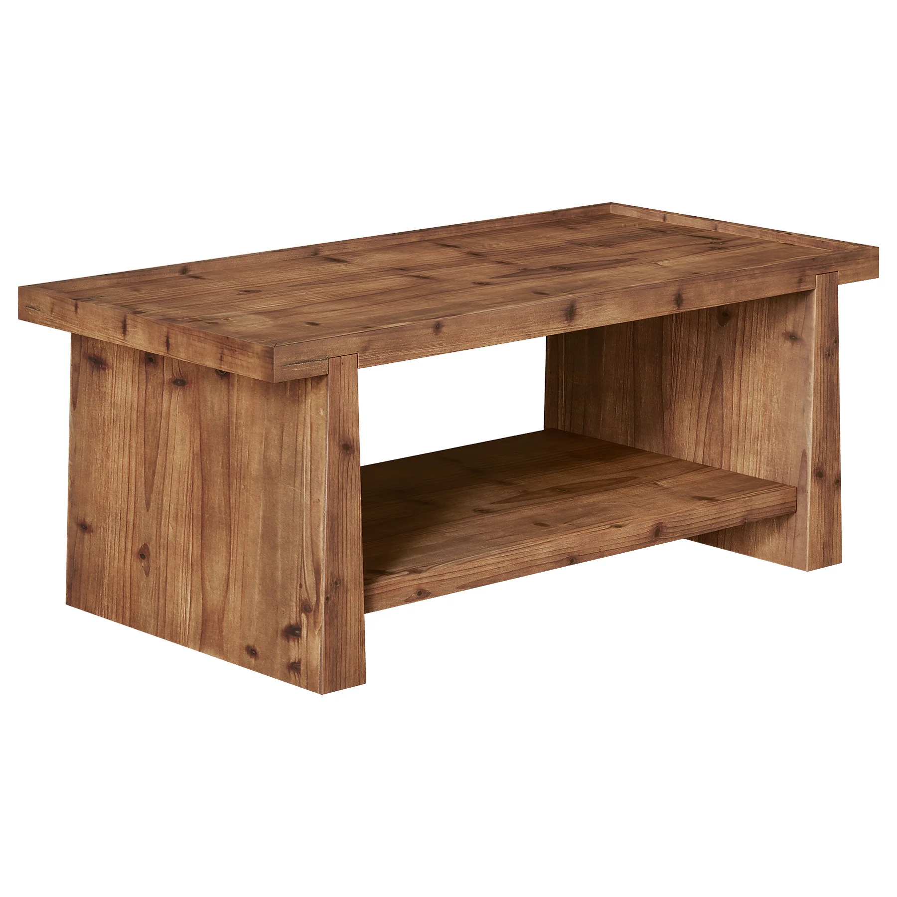 47" Wood Coffee Table, Farmhouse Center Table with 2-Tier Open Storage - Image 9
