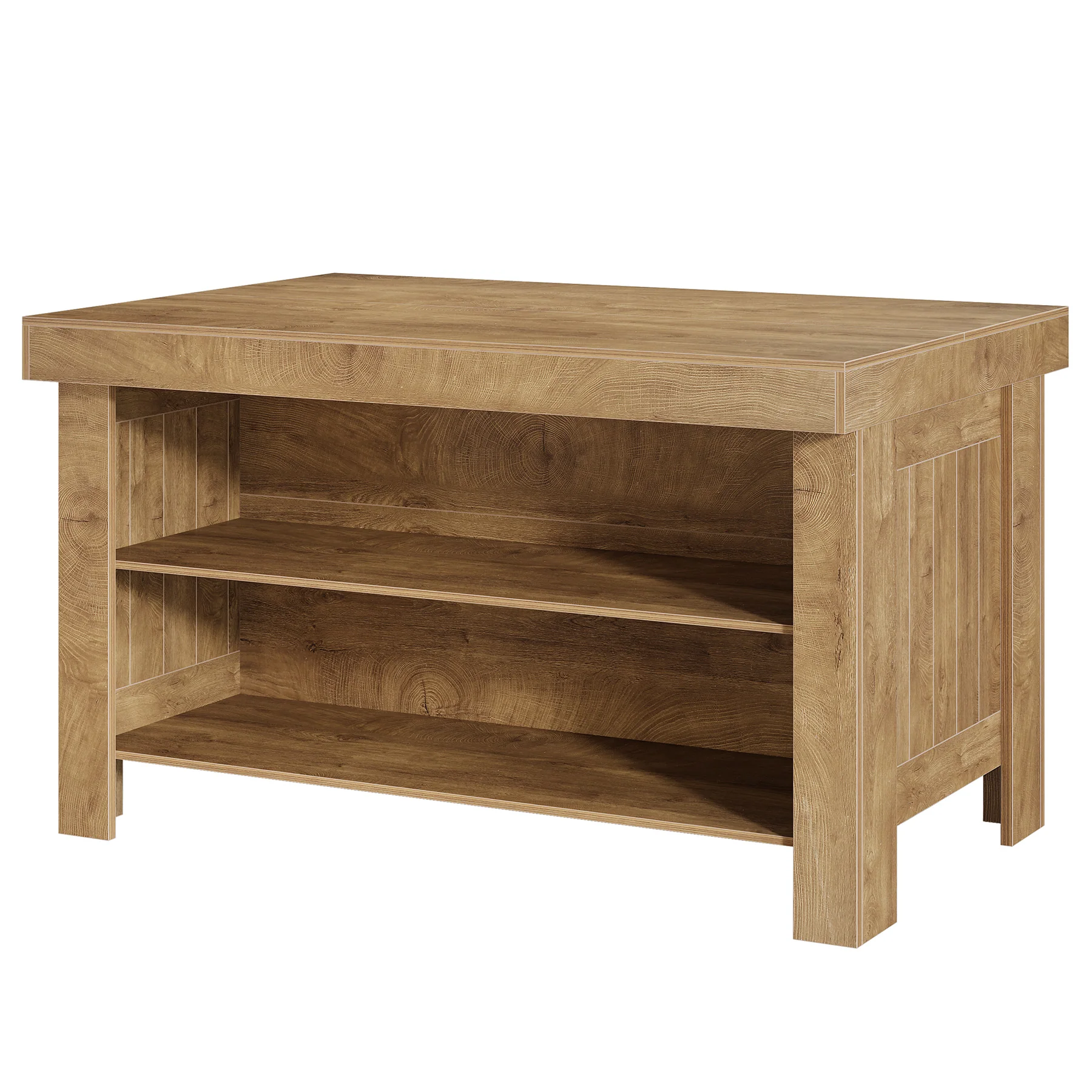 55" Kitchen Island Table, Farmhouse Counter Height Bar Table with Storage Shelves - Image 21