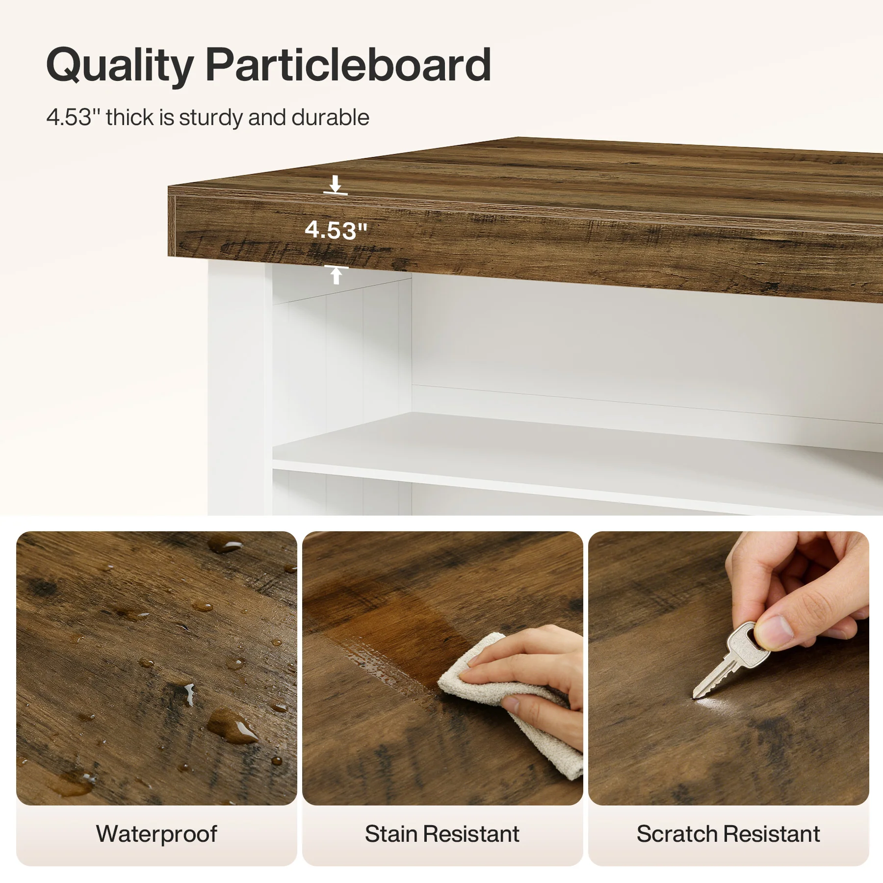 55" Kitchen Island Table, Farmhouse Counter Height Bar Table with Storage Shelves - Image 7