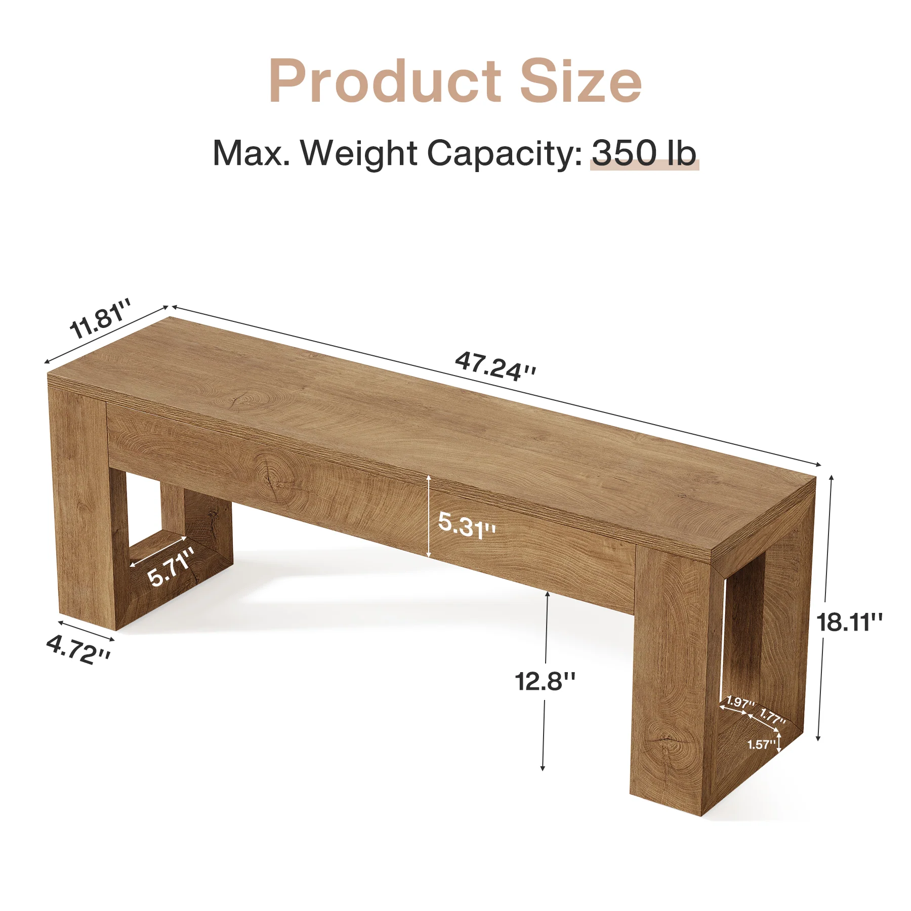 47" Dining Bench, Farmhouse Kitchen Dinner Bench Seat - Image 2