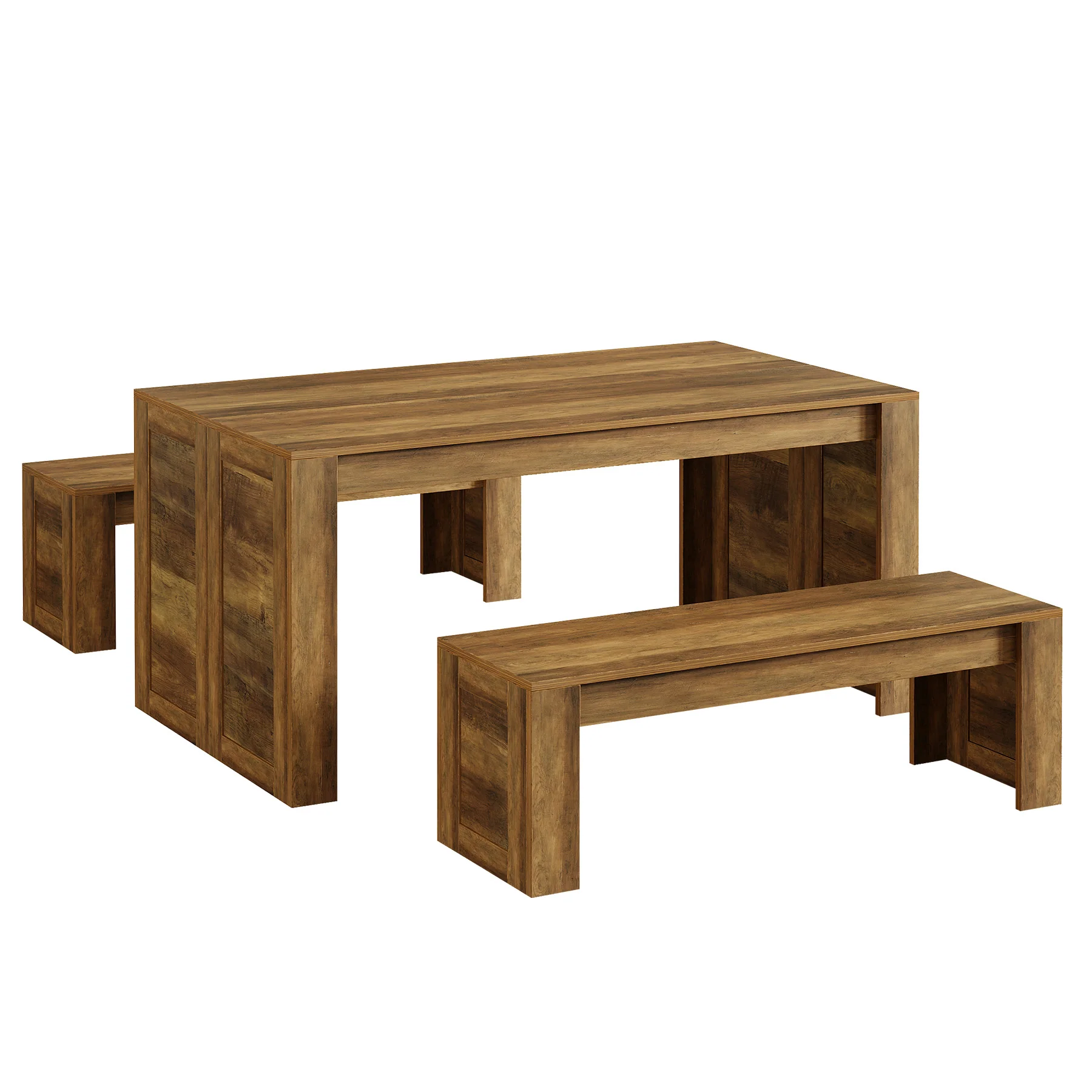 55" Dining Table Set, Wooden Kitchen Table for 4-6 with 2 Benches - Image 12