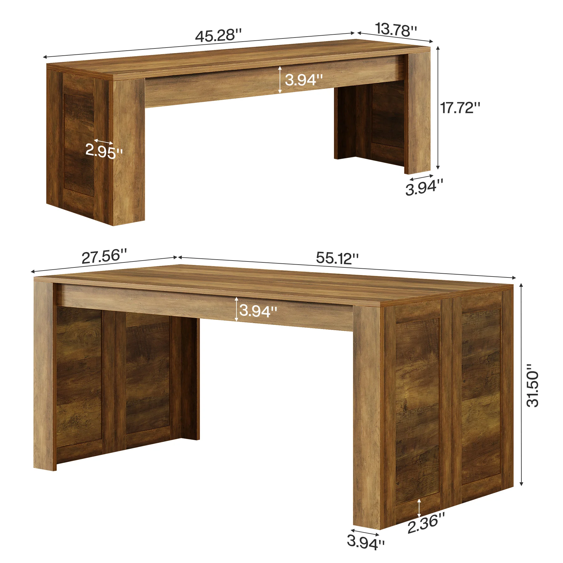 55" Dining Table Set, Wooden Kitchen Table for 4-6 with 2 Benches - Image 2