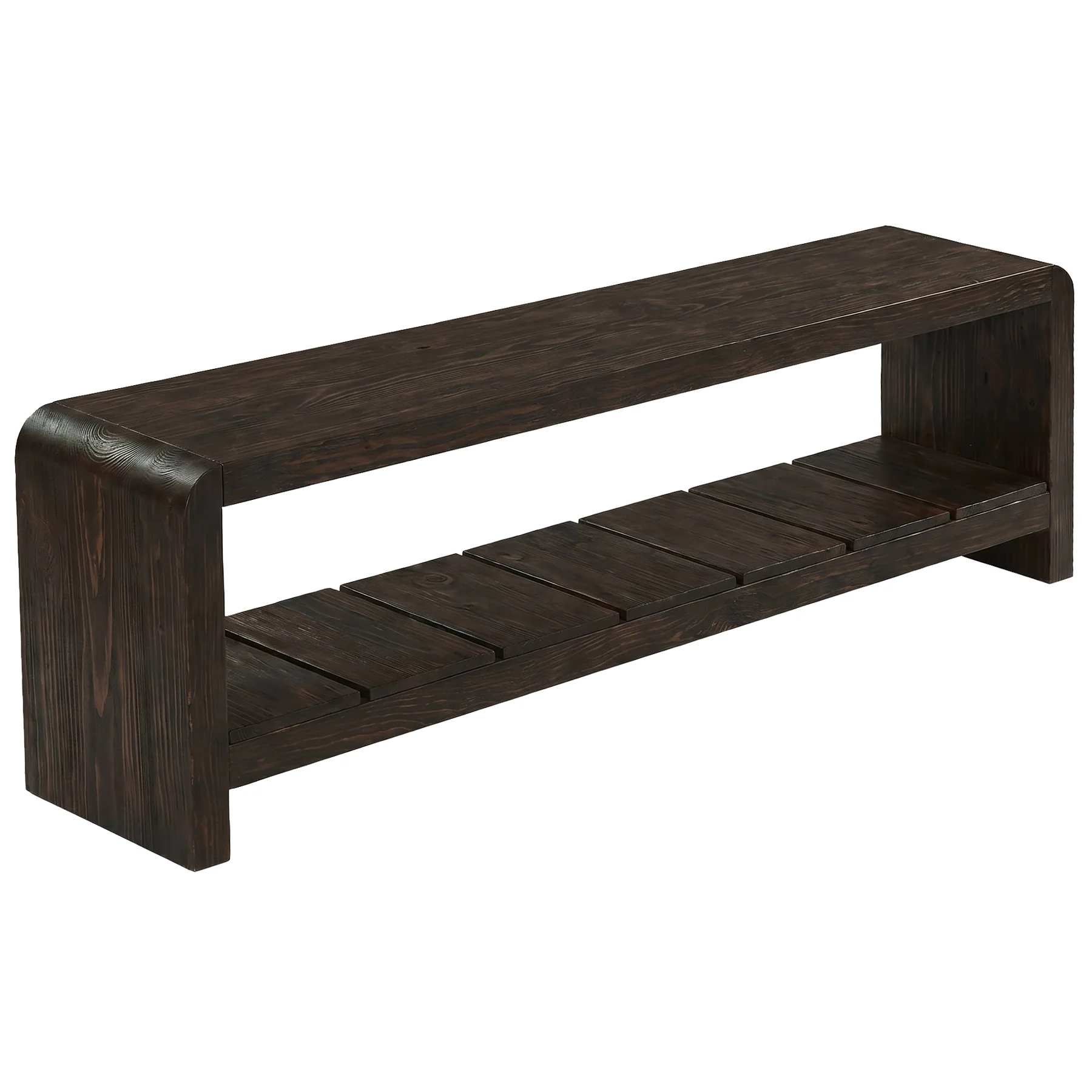 59" Solid Wood Entryway Bench, Farmhouse End of Bed Seating Shoe Bench with Storage - Image 12