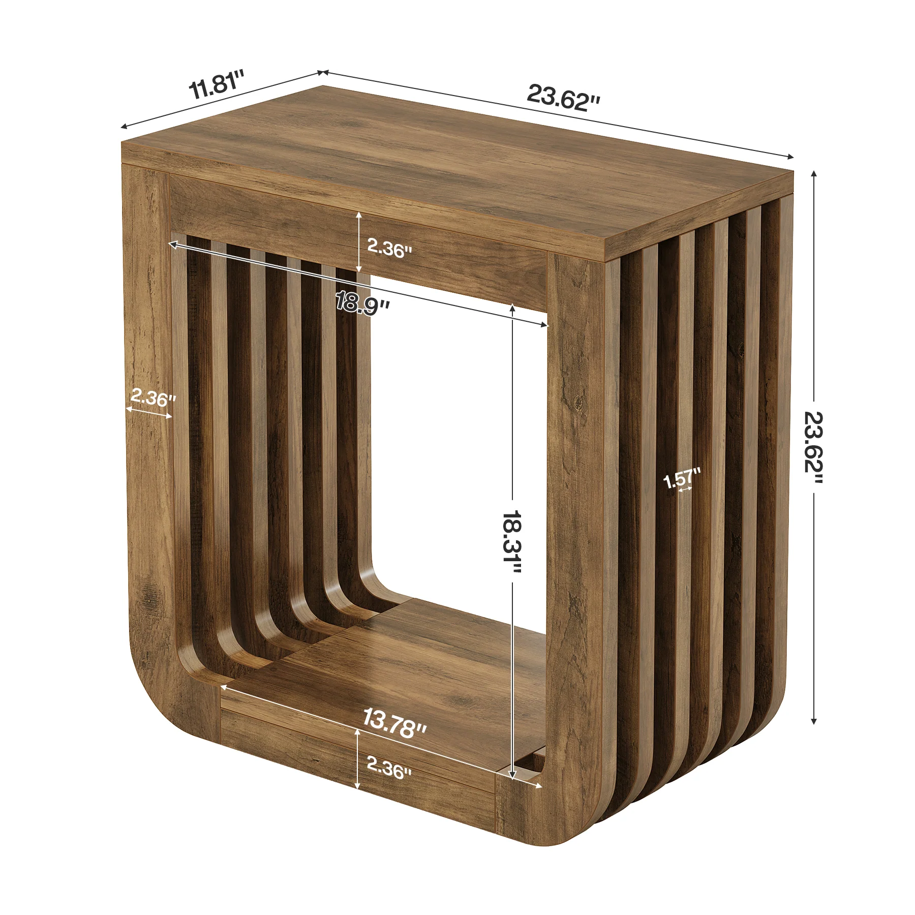 Narrow Sofa Side Table, Farmhouse End Table with Slatted Open Frame - Image 2