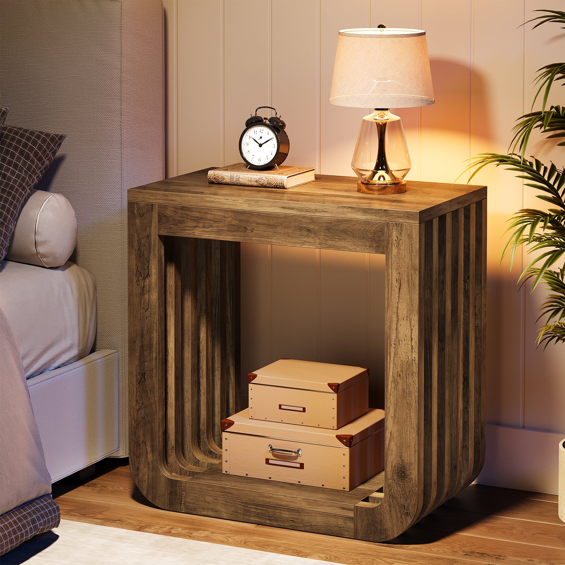 Narrow Sofa Side Table, Farmhouse End Table with Slatted Open Frame - Image 5