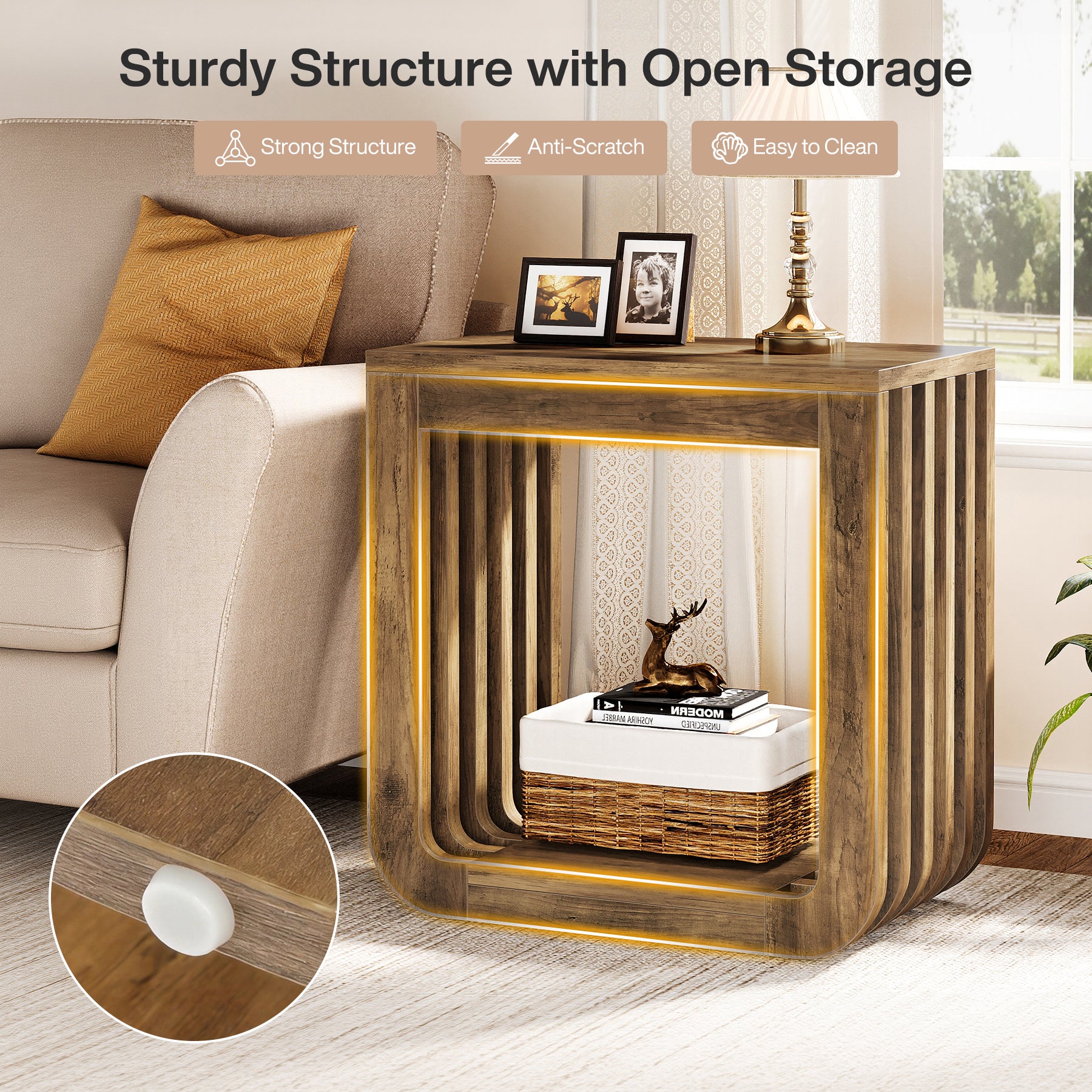 Narrow Sofa Side Table, Farmhouse End Table with Slatted Open Frame - Image 7