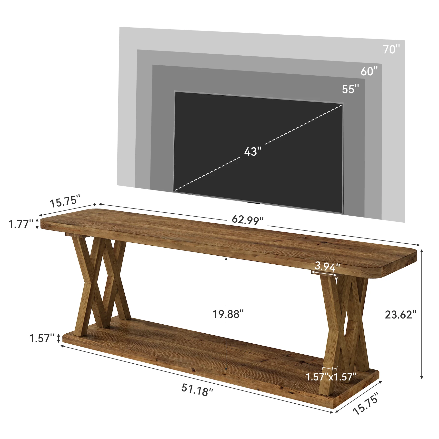 63" Solid Wood TV Stand, Farmhouse Entertainment Center for TVs Up to 75-Inch - Image 2