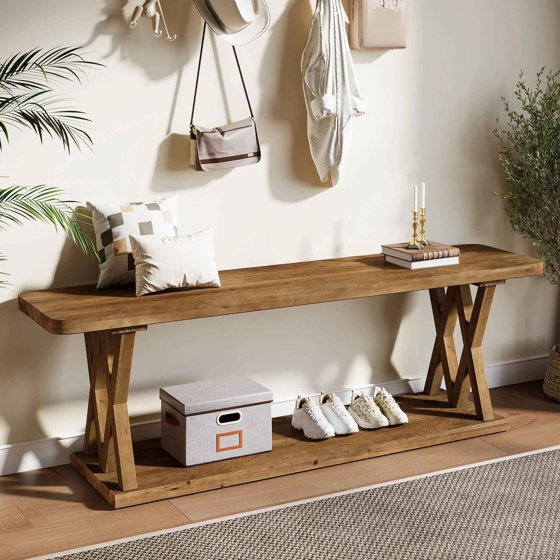 63" Solid Wood TV Stand, Farmhouse Entertainment Center for TVs Up to 75-Inch - Image 4