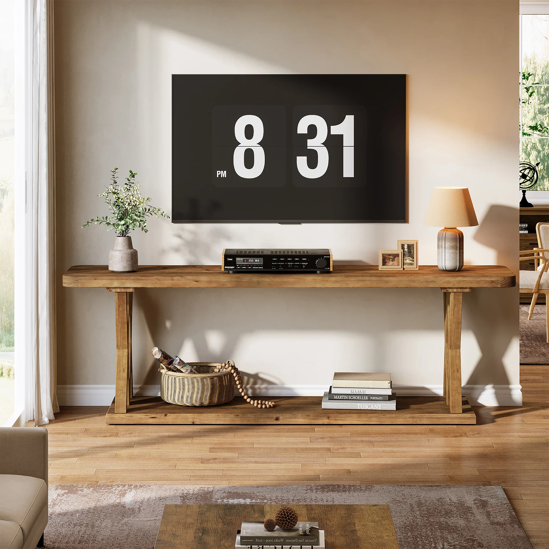 63" Solid Wood TV Stand, Farmhouse Entertainment Center for TVs Up to 75-Inch - Image 5
