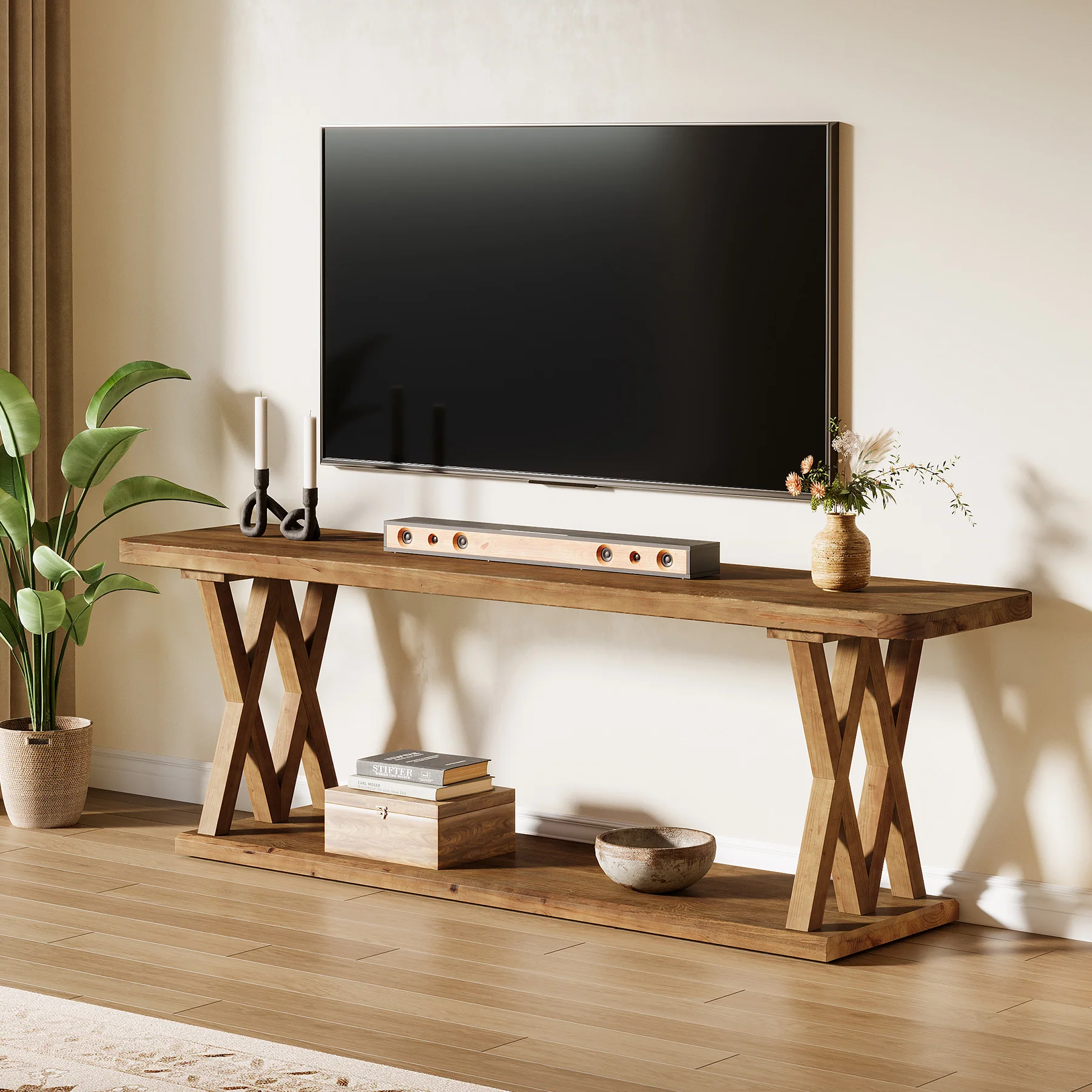 63" Solid Wood TV Stand, Farmhouse Entertainment Center for TVs Up to 75-Inch - Image 6