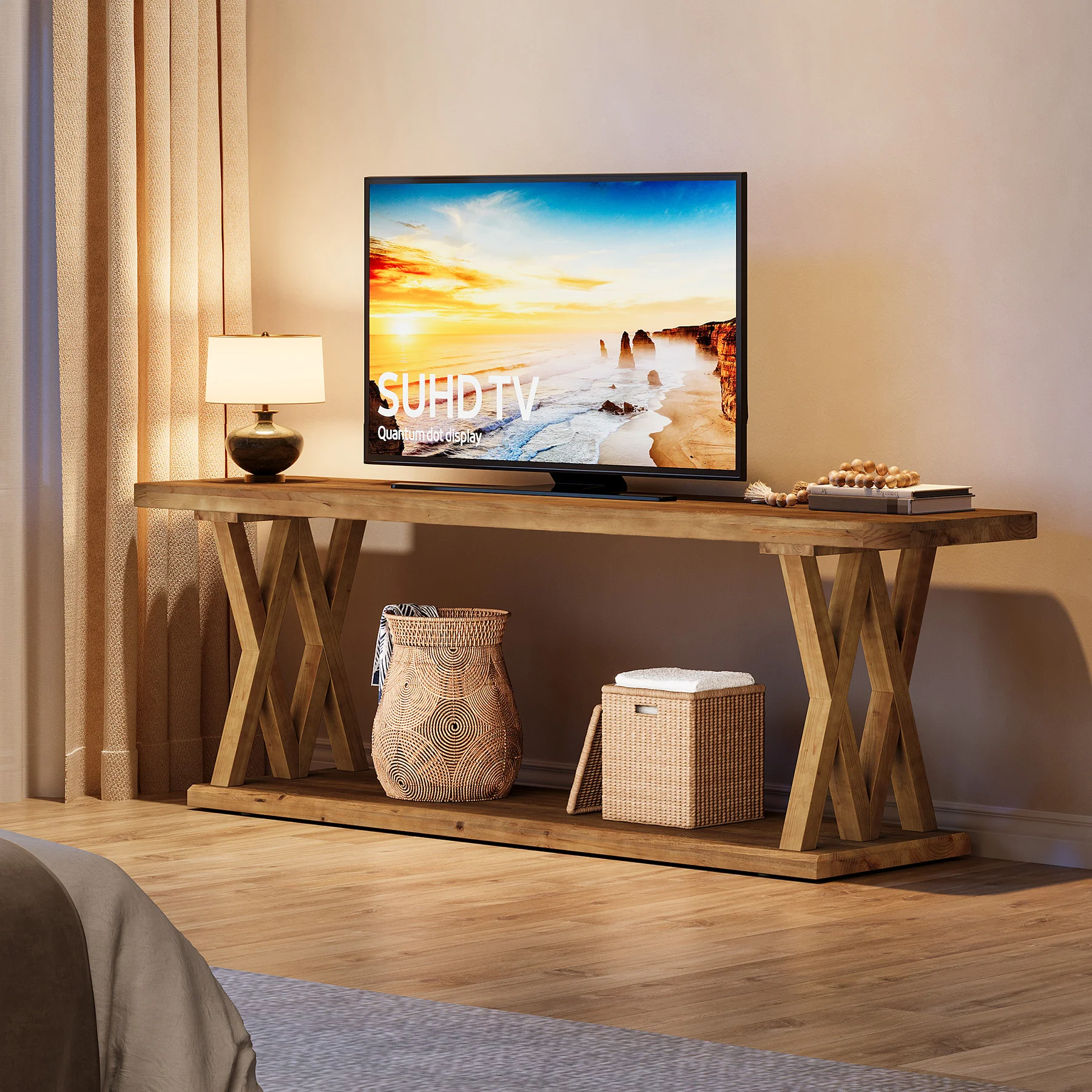 63" Solid Wood TV Stand, Farmhouse Entertainment Center for TVs Up to 75-Inch - Image 7