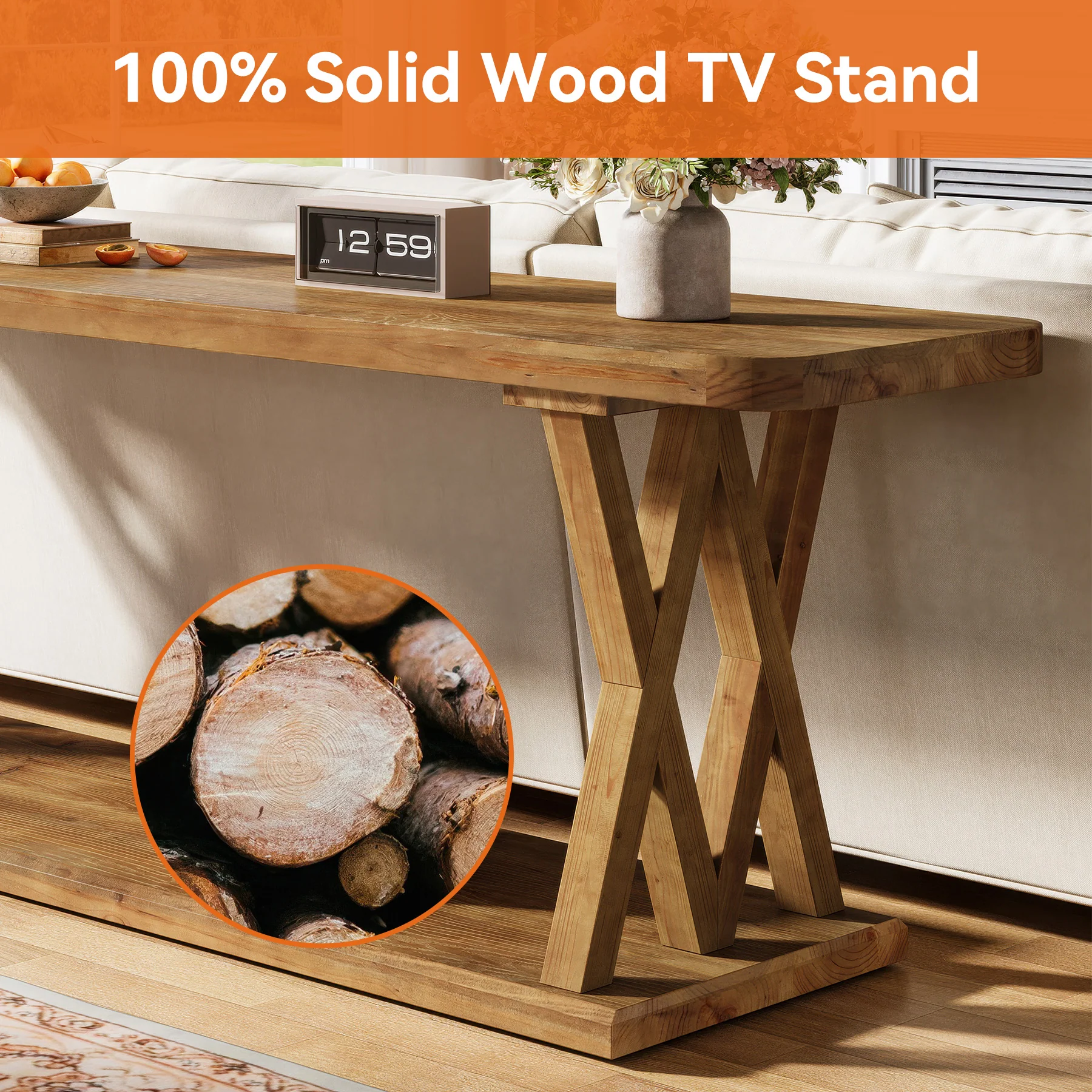 63" Solid Wood TV Stand, Farmhouse Entertainment Center for TVs Up to 75-Inch - Image 8