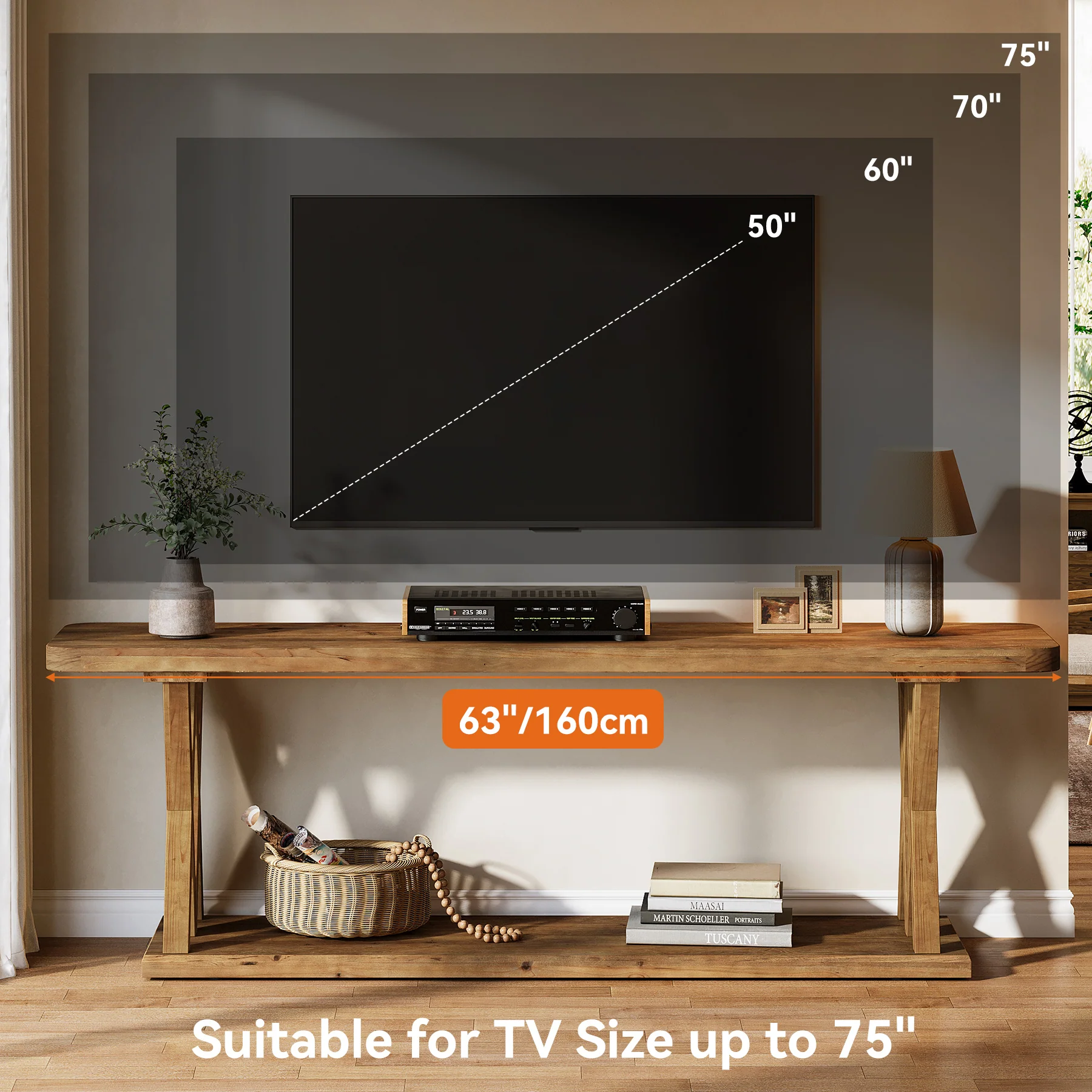 63" Solid Wood TV Stand, Farmhouse Entertainment Center for TVs Up to 75-Inch - Image 9