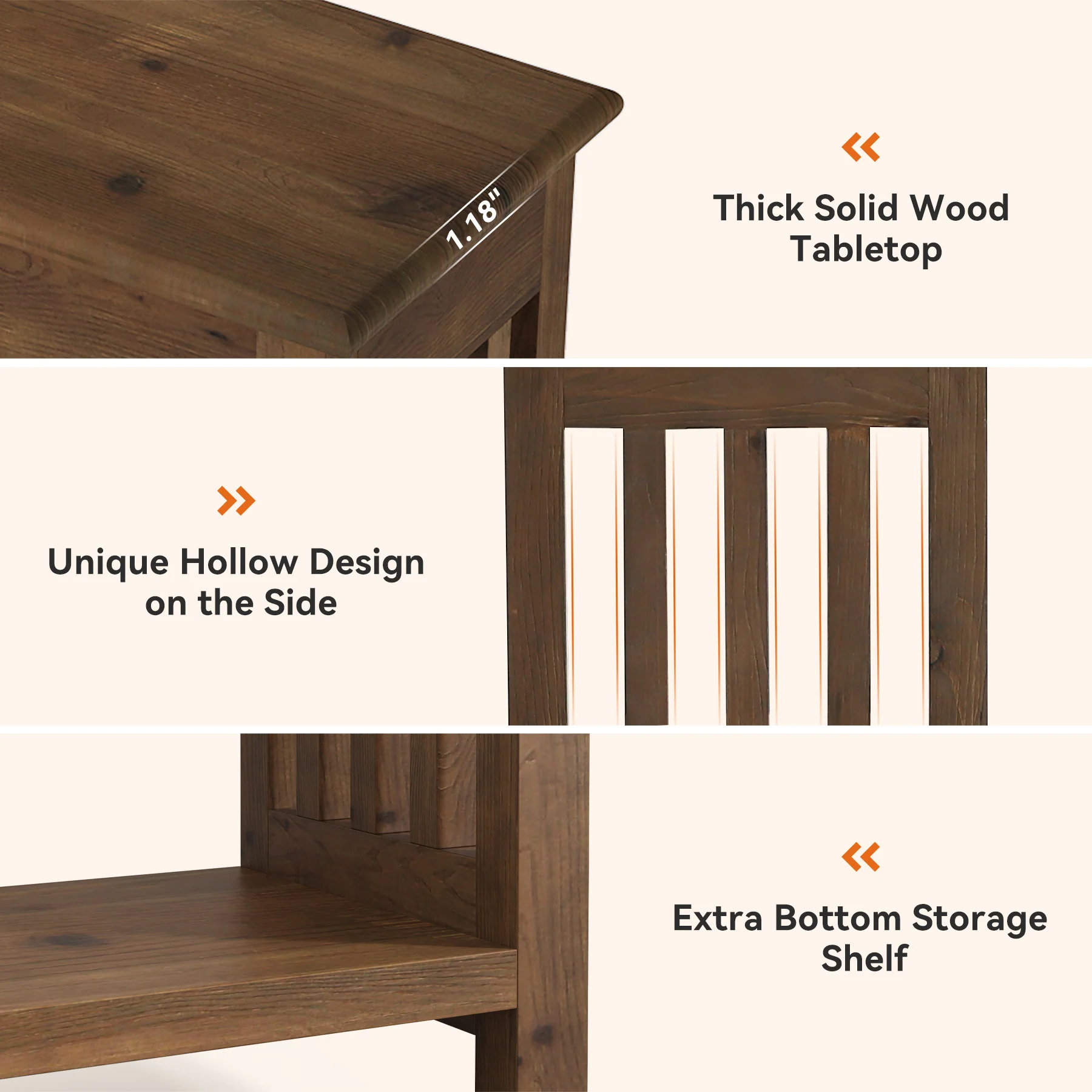 63" Console Table, Farmhouse Wood Entryway Sofa Table with 2-Tier Storage - Image 7