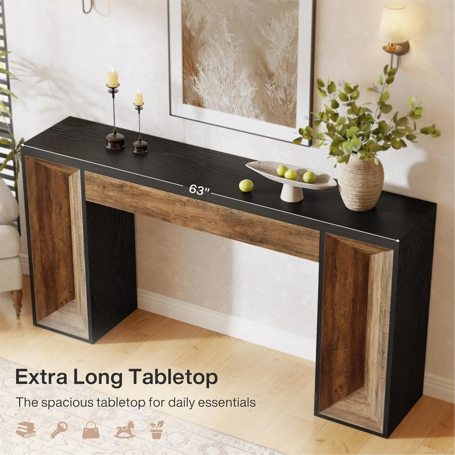 63" Console Table, Farmhouse Entryway Table Sofa Table with Dual-Tone Design - Image 6