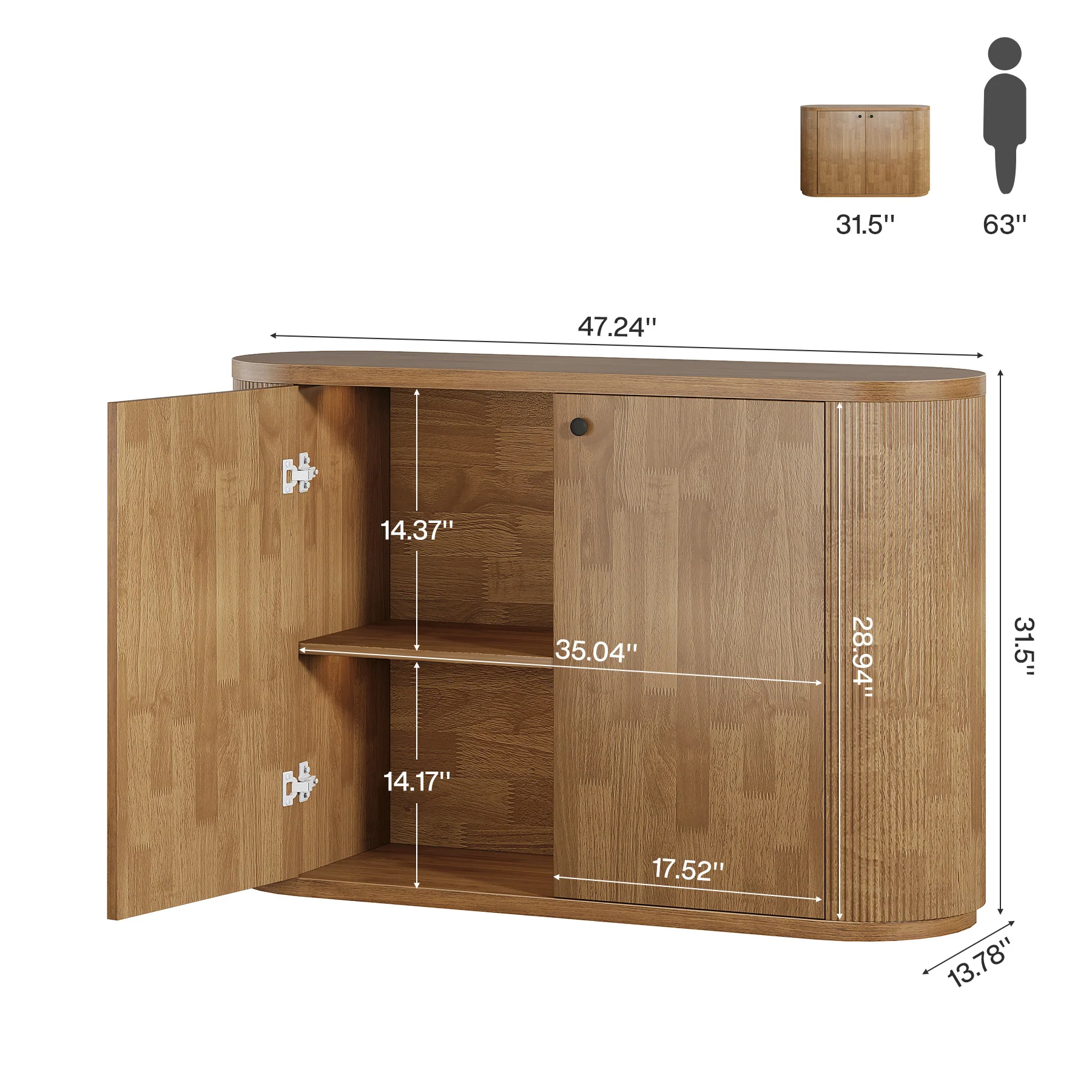 47" Sideboard Buffet, Farmhouse Fluted Cabinet Coffee Bar with 2 Shelves - Image 2