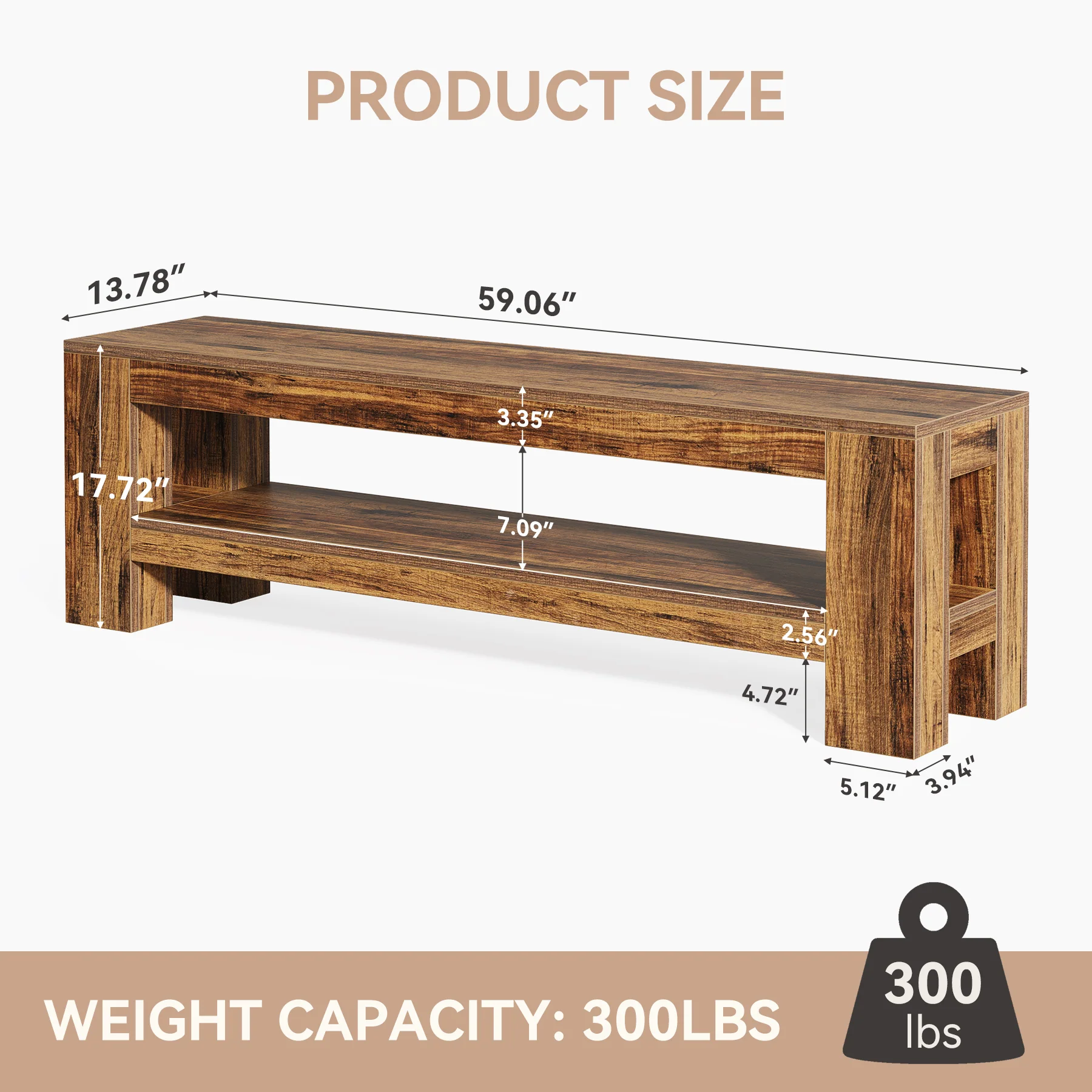 59" Entryway Bench, Farmhouse Indoor Console Shoe Bench End of Bed Table - Image 2