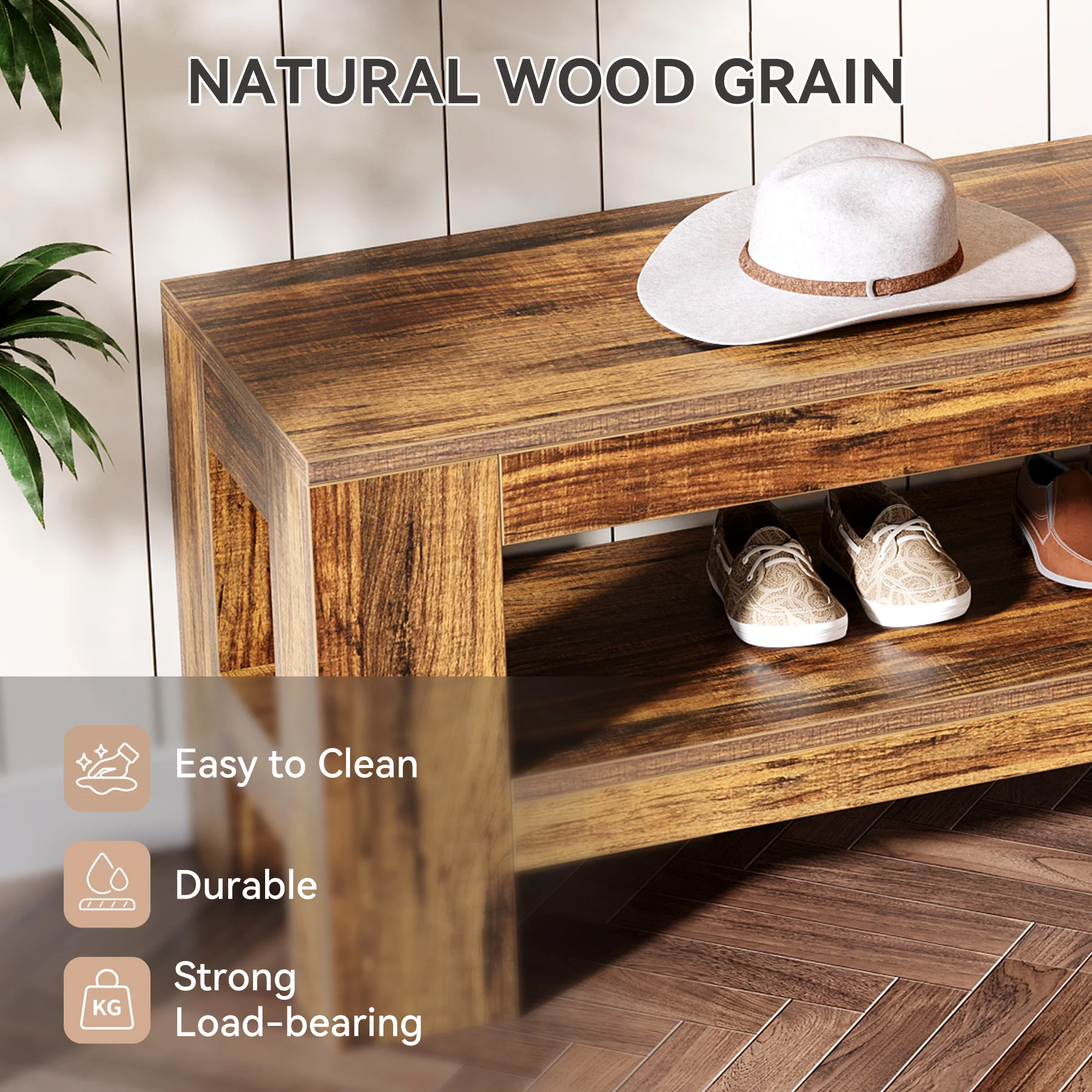 59" Entryway Bench, Farmhouse Indoor Console Shoe Bench End of Bed Table - Image 6