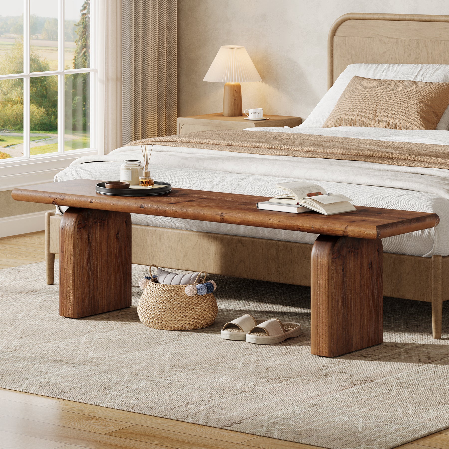 62.99" Solid Wood Entryway Bench, Farmhouse Indoor End of Bed Bench - Image 3