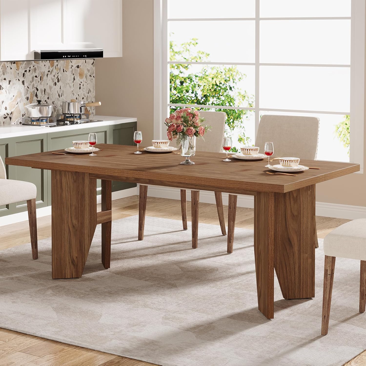 63" Dining Table, Farmhouse Kitchen Dinner Table for 4-6 People