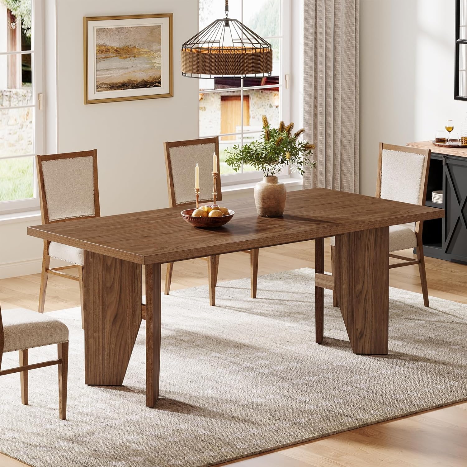 63" Dining Table, Farmhouse Kitchen Dinner Table for 4-6 People - Image 3