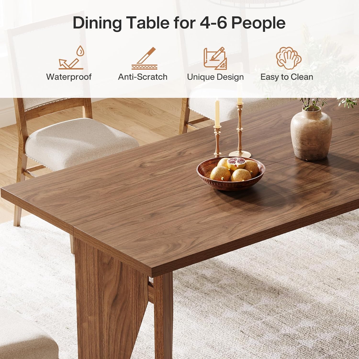 63" Dining Table, Farmhouse Kitchen Dinner Table for 4-6 People - Image 4