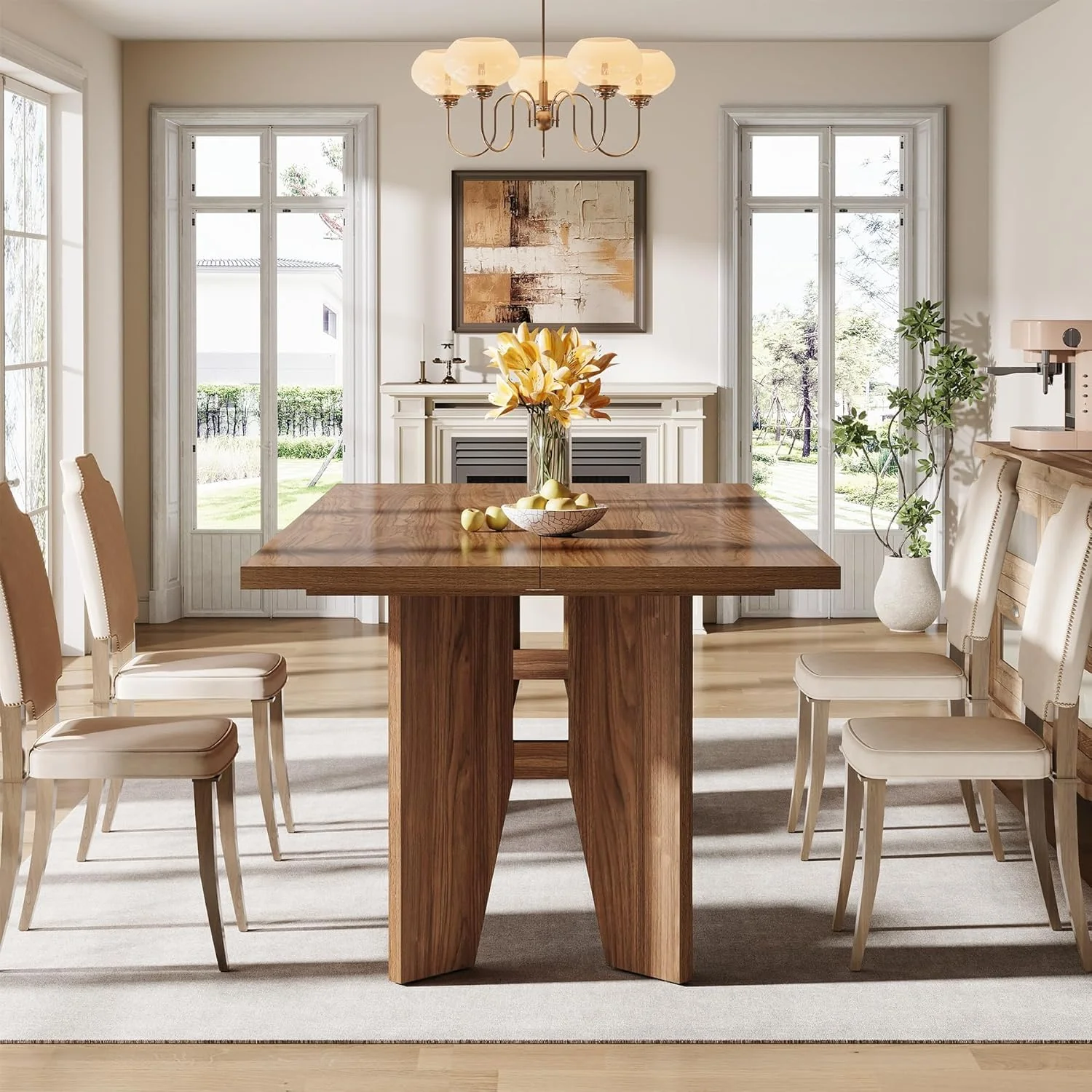 63" Dining Table, Farmhouse Kitchen Dinner Table for 4-6 People - Image 6