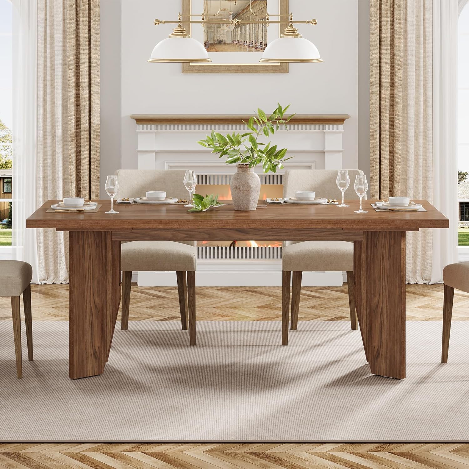 63" Dining Table, Farmhouse Kitchen Dinner Table for 4-6 People - Image 7