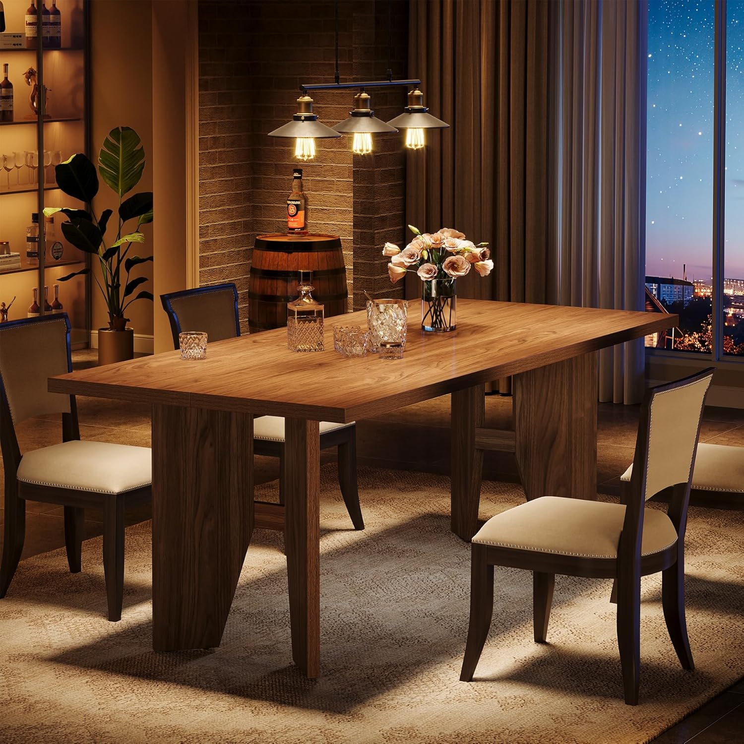 63" Dining Table, Farmhouse Kitchen Dinner Table for 4-6 People - Image 8