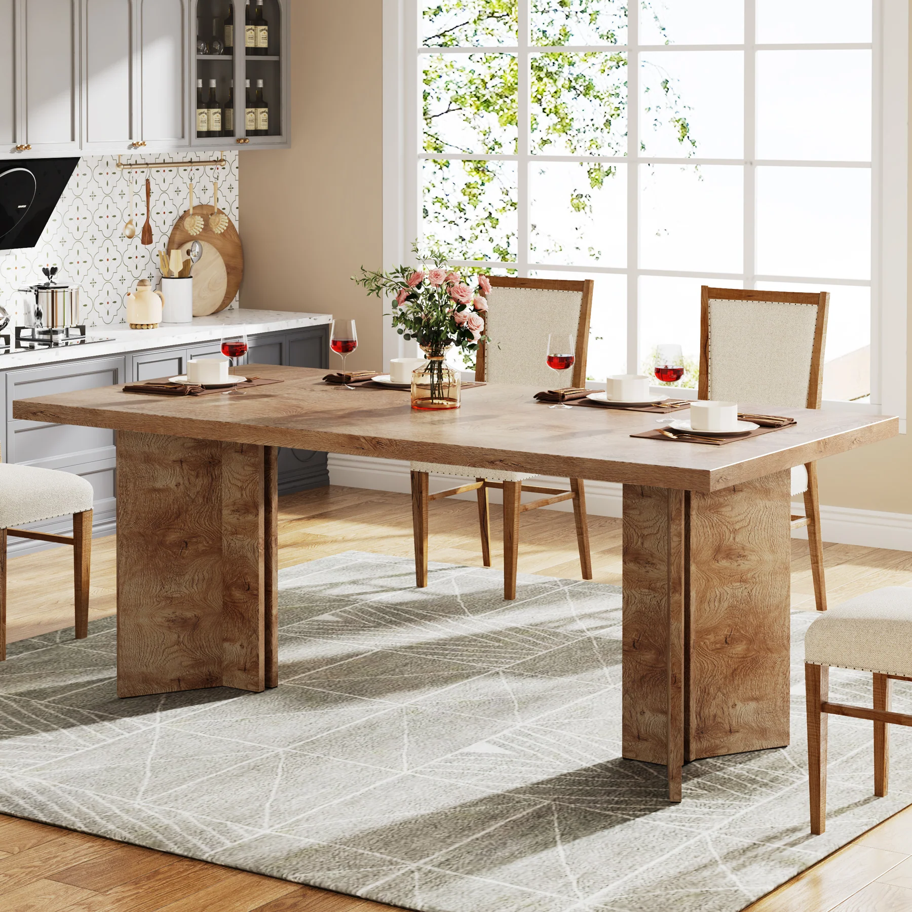 63" Rectangular Dining Table, Farmhouse Kitchen Dinner Table for 4-6 People - Image 10