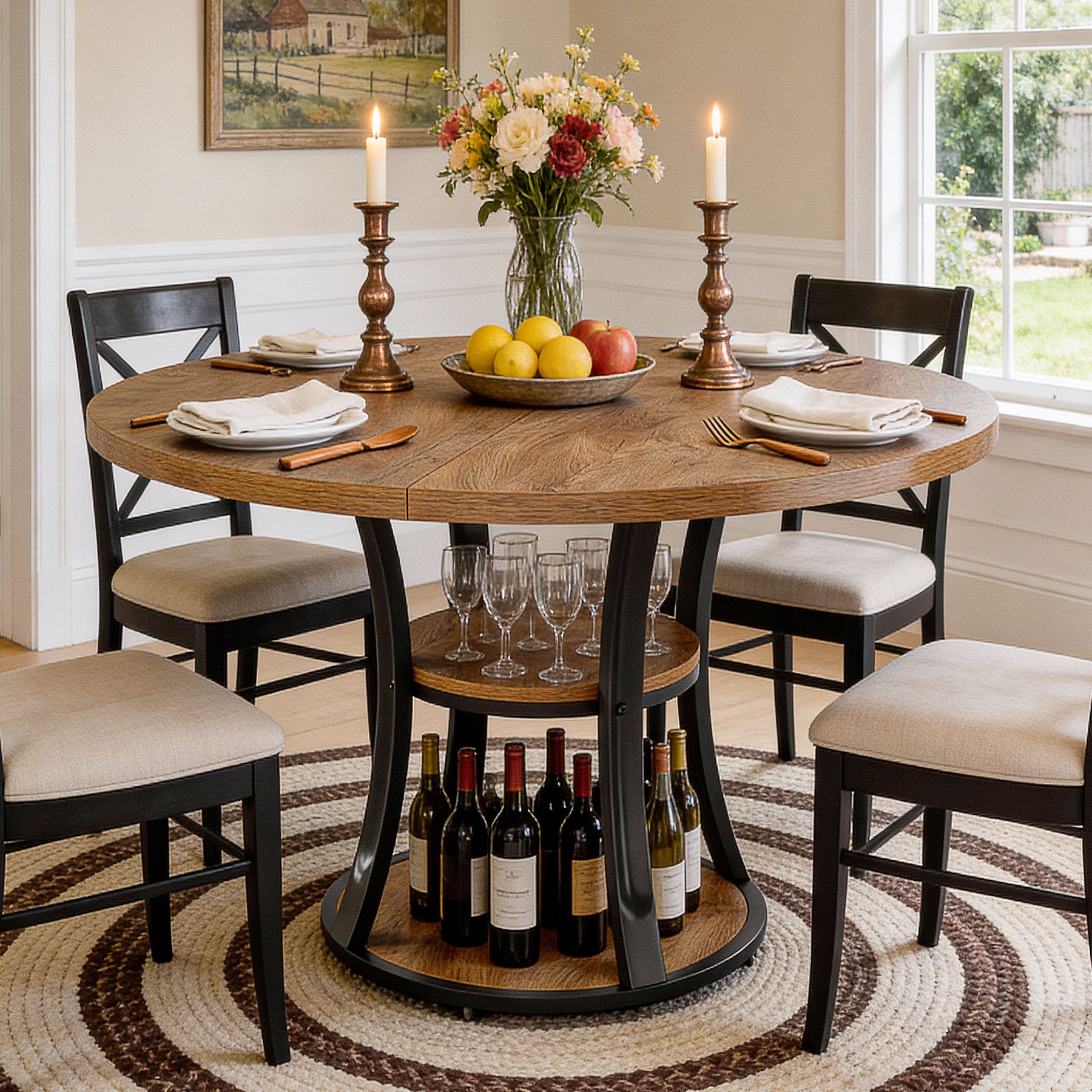 39.37" Round Dining Table, Farmhouse Kitchen Table with Storage for 4 People - Image 10