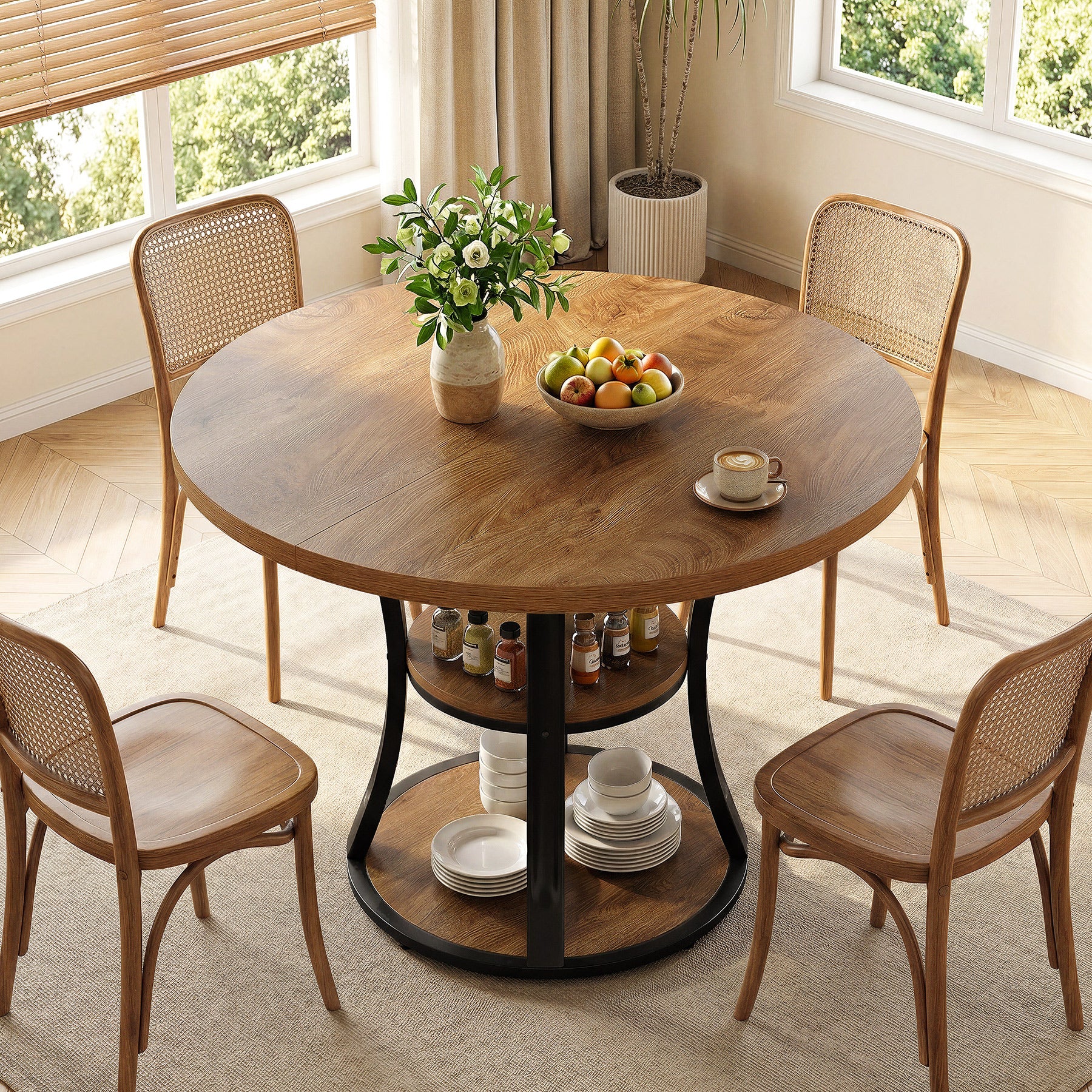 39.37" Round Dining Table, Farmhouse Kitchen Table with Storage for 4 People - Image 5