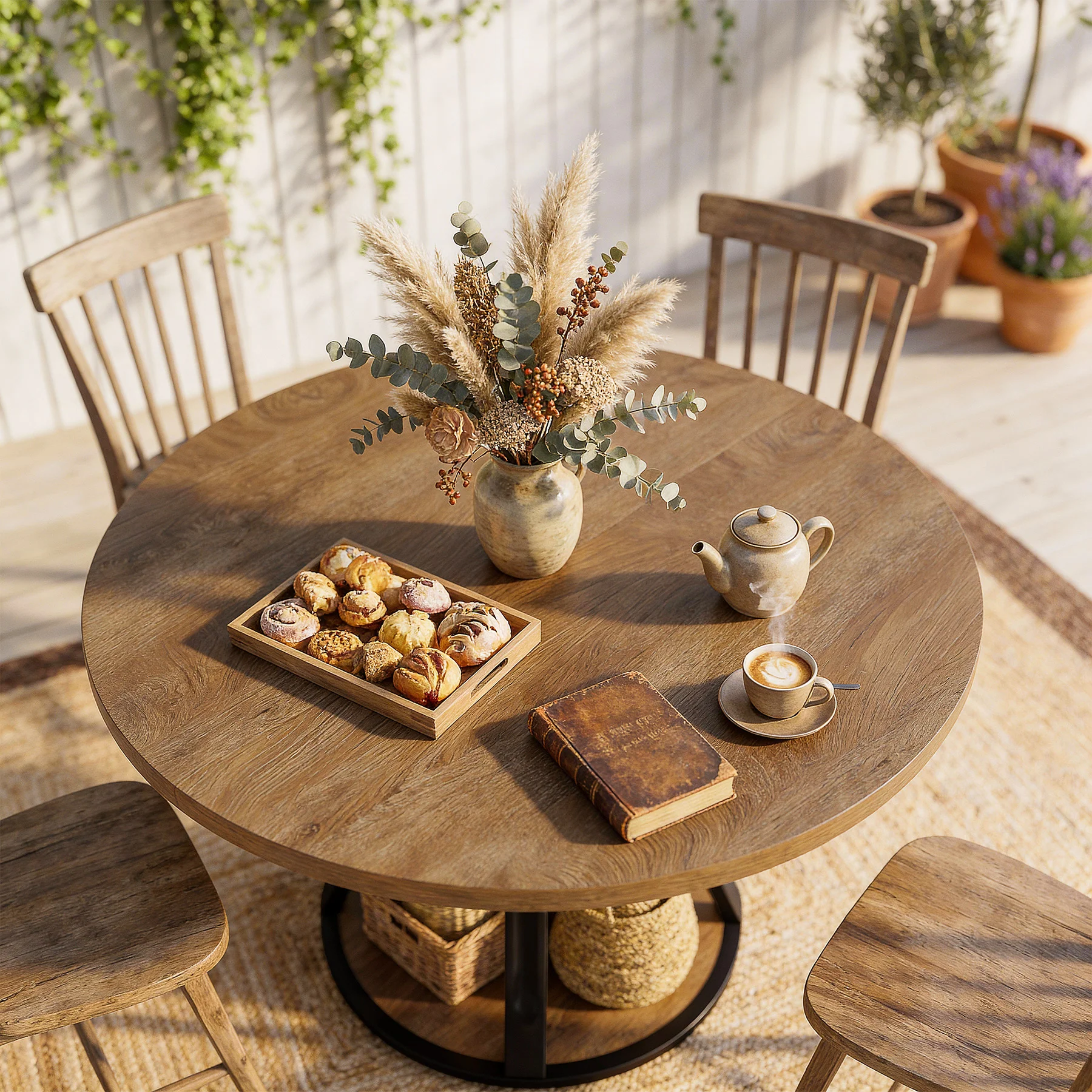 39.37" Round Dining Table, Farmhouse Kitchen Table with Storage for 4 People - Image 8