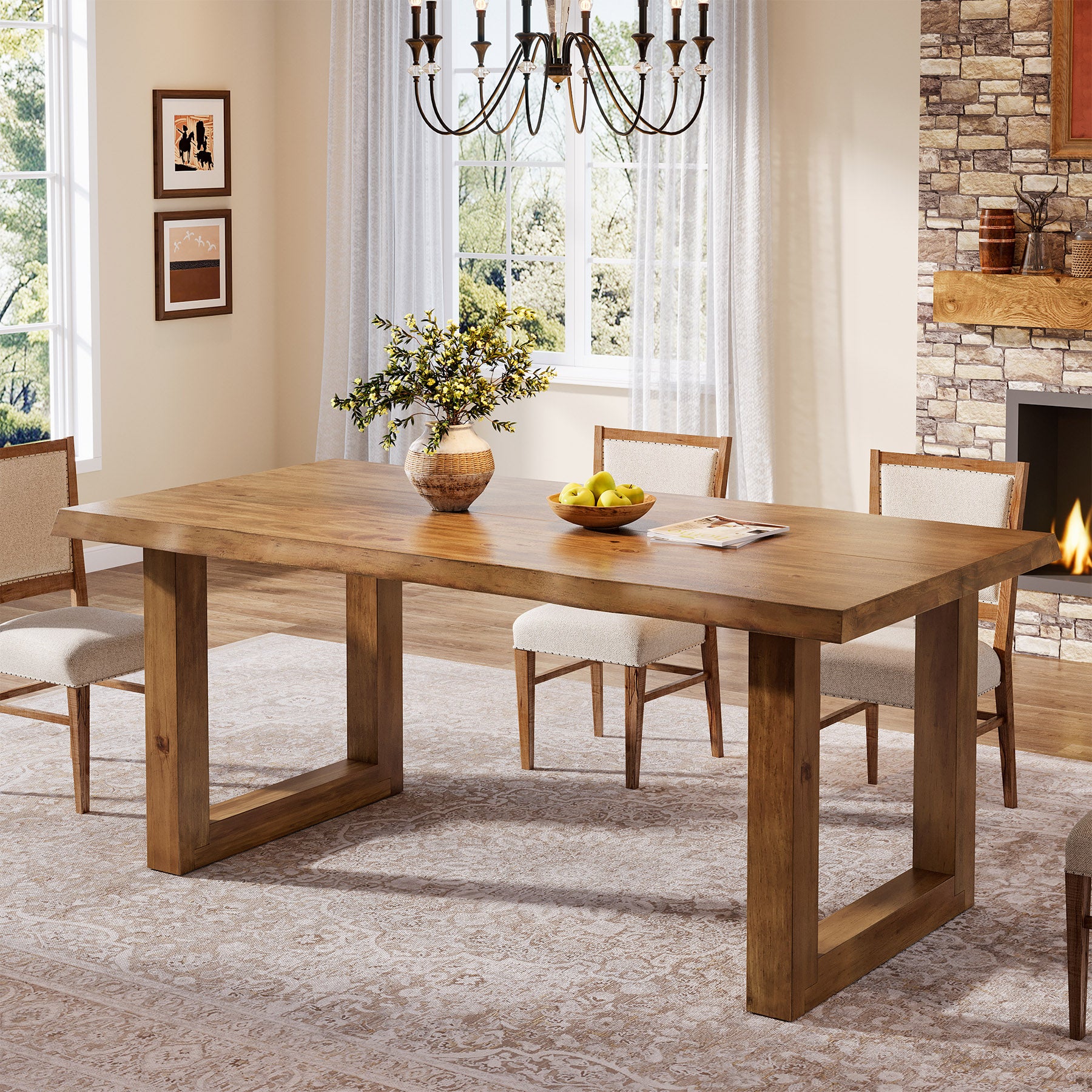63" Solid Wood Dining Table, Farmhouse Kitchen Table for 4-6 People - Image 3