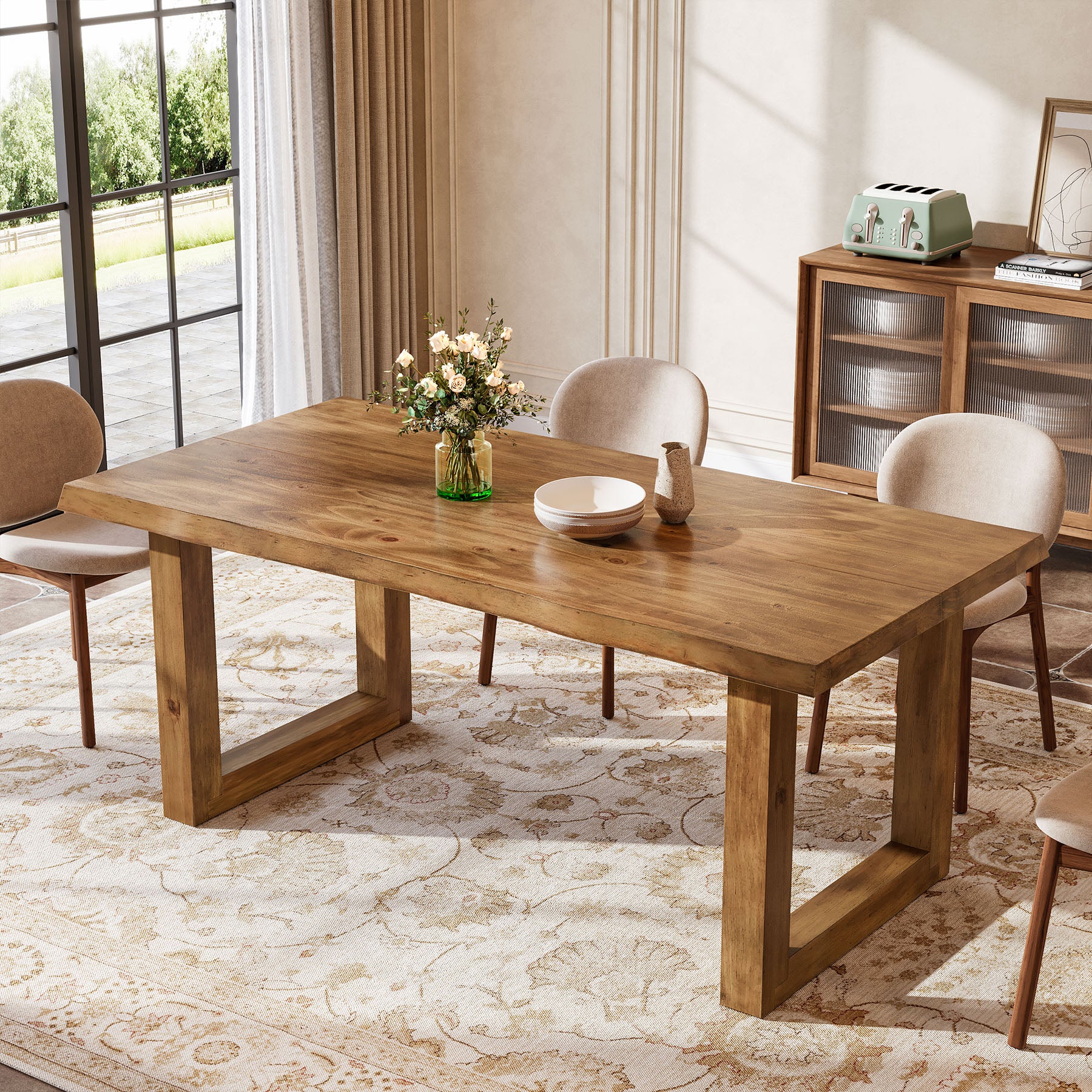 63" Solid Wood Dining Table, Farmhouse Kitchen Table for 4-6 People - Image 4