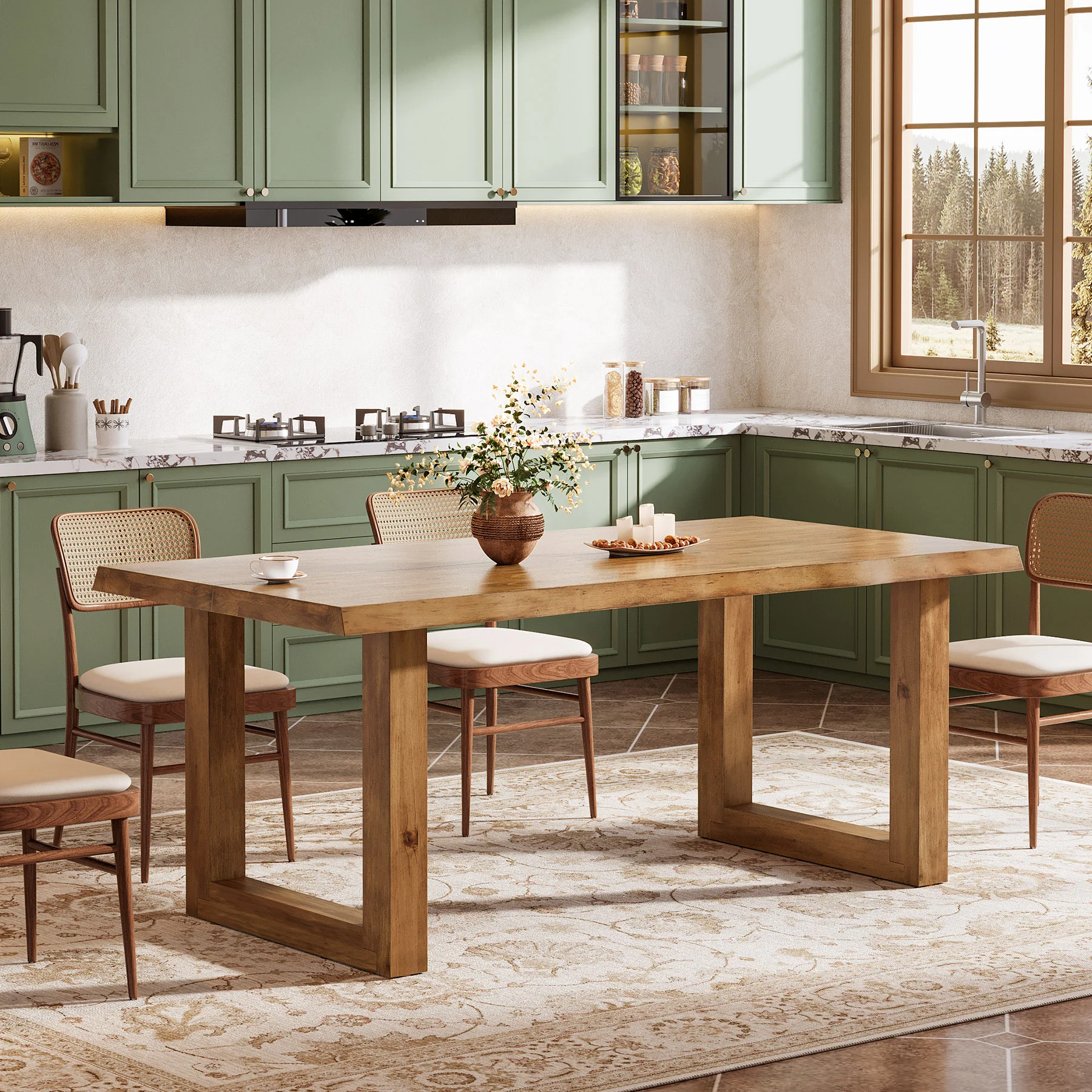 63" Solid Wood Dining Table, Farmhouse Kitchen Table for 4-6 People - Image 5