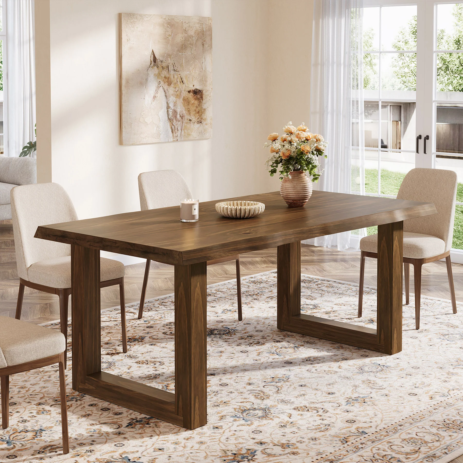 63" Solid Wood Dining Table, Farmhouse Kitchen Table for 4-6 People - Image 9