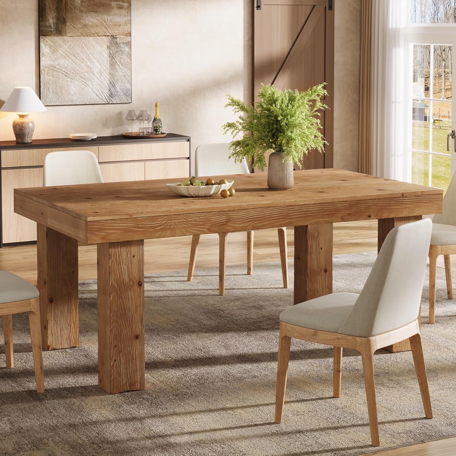 63" Solid Wood Dining Table, Farmhouse Kitchen Table with Heavy Duty Legs for 4-6 - Image 3