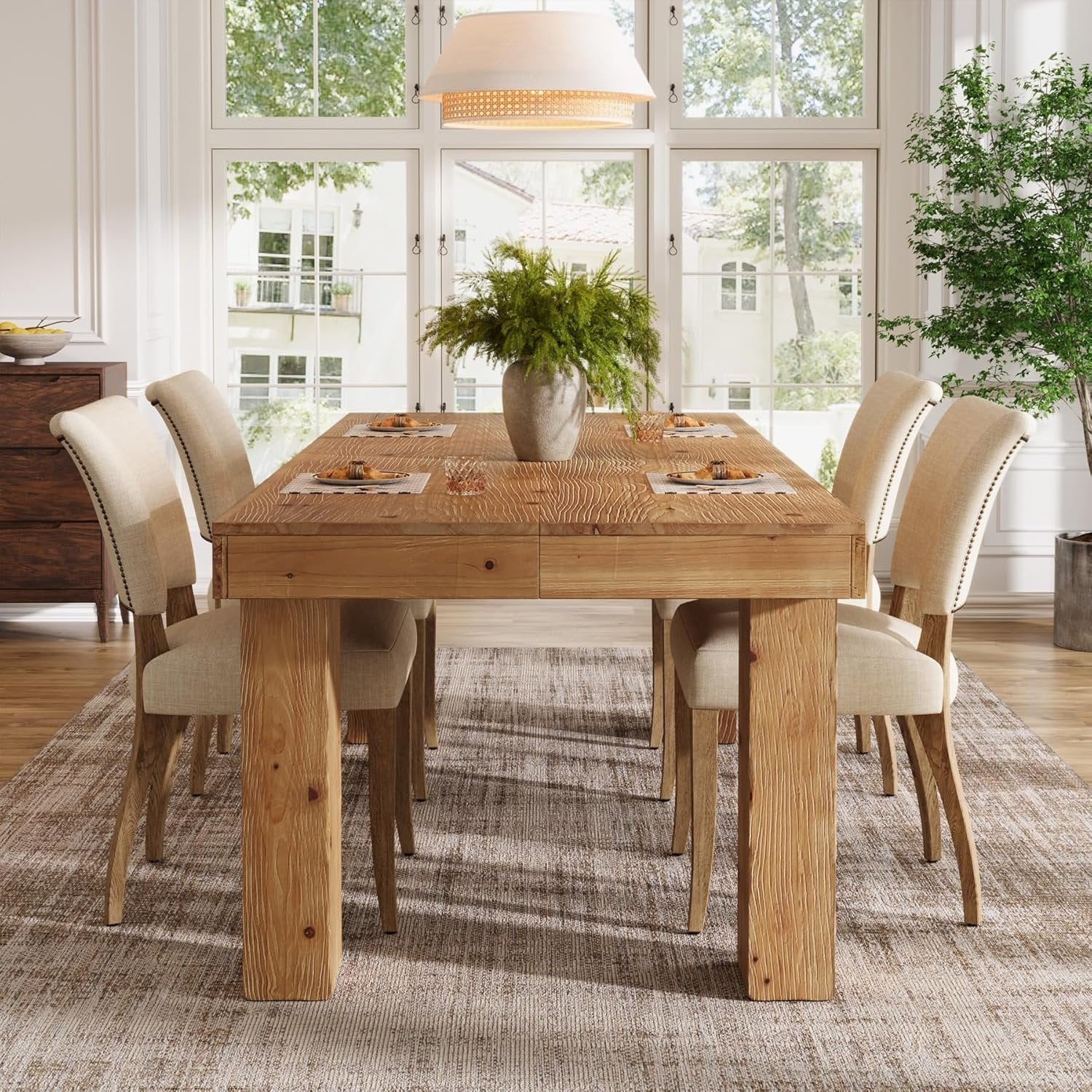 63" Solid Wood Dining Table, Farmhouse Kitchen Table with Heavy Duty Legs for 4-6 - Image 9