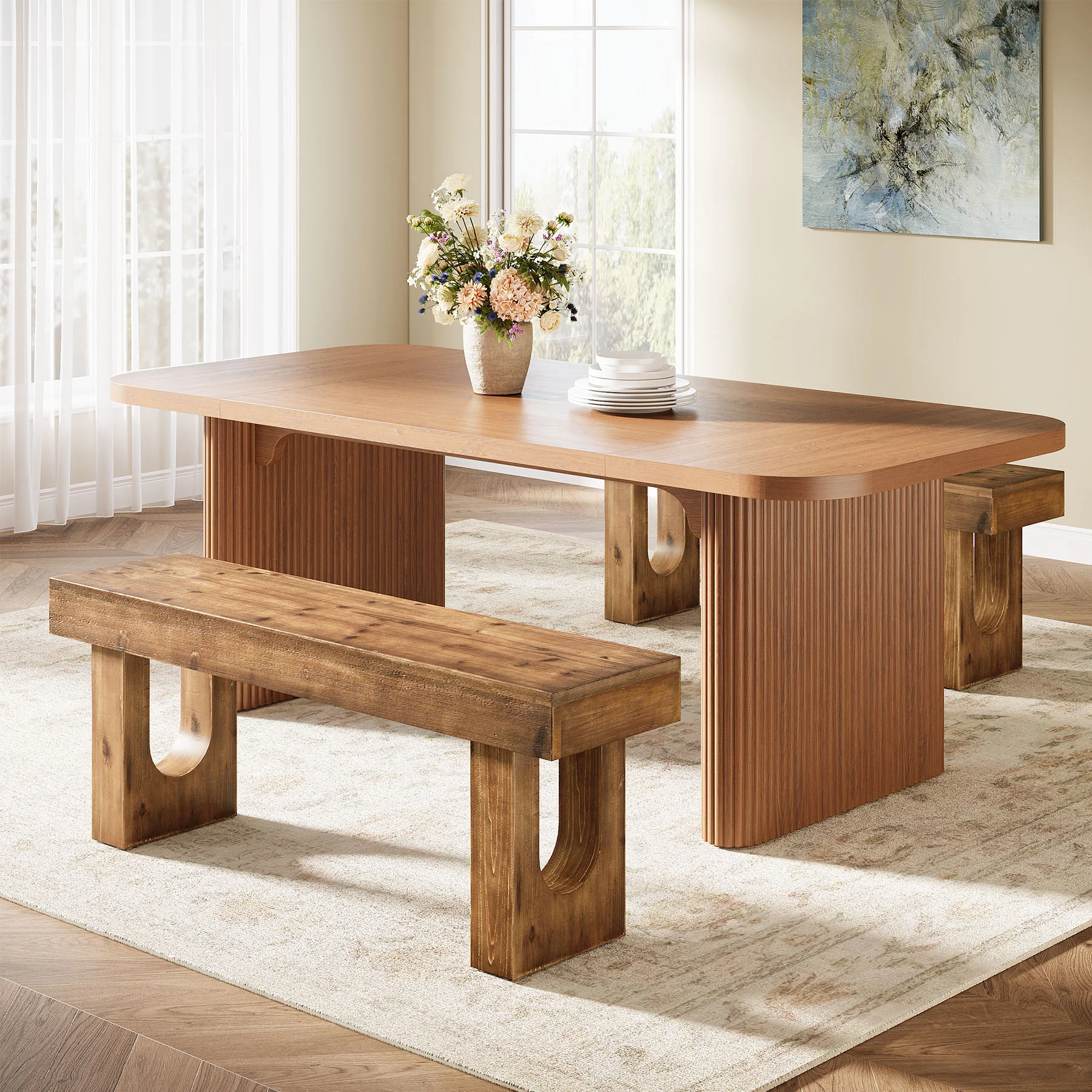 47" Wood Dining Bench, Farmhouse Kitchen Table Bench with Sturdy Legs - Image 4