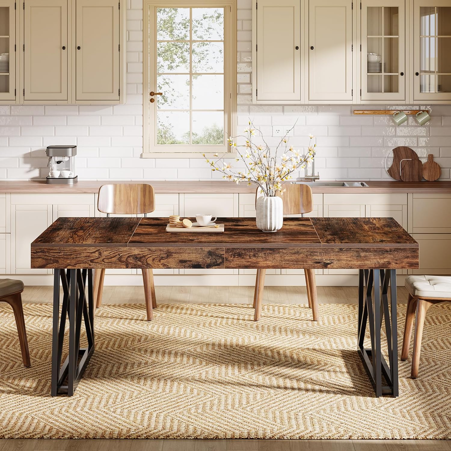 63" Dining Table, Farmhouse Kitchen Table with Sturdy Metal Legs for 4-6 - Image 6
