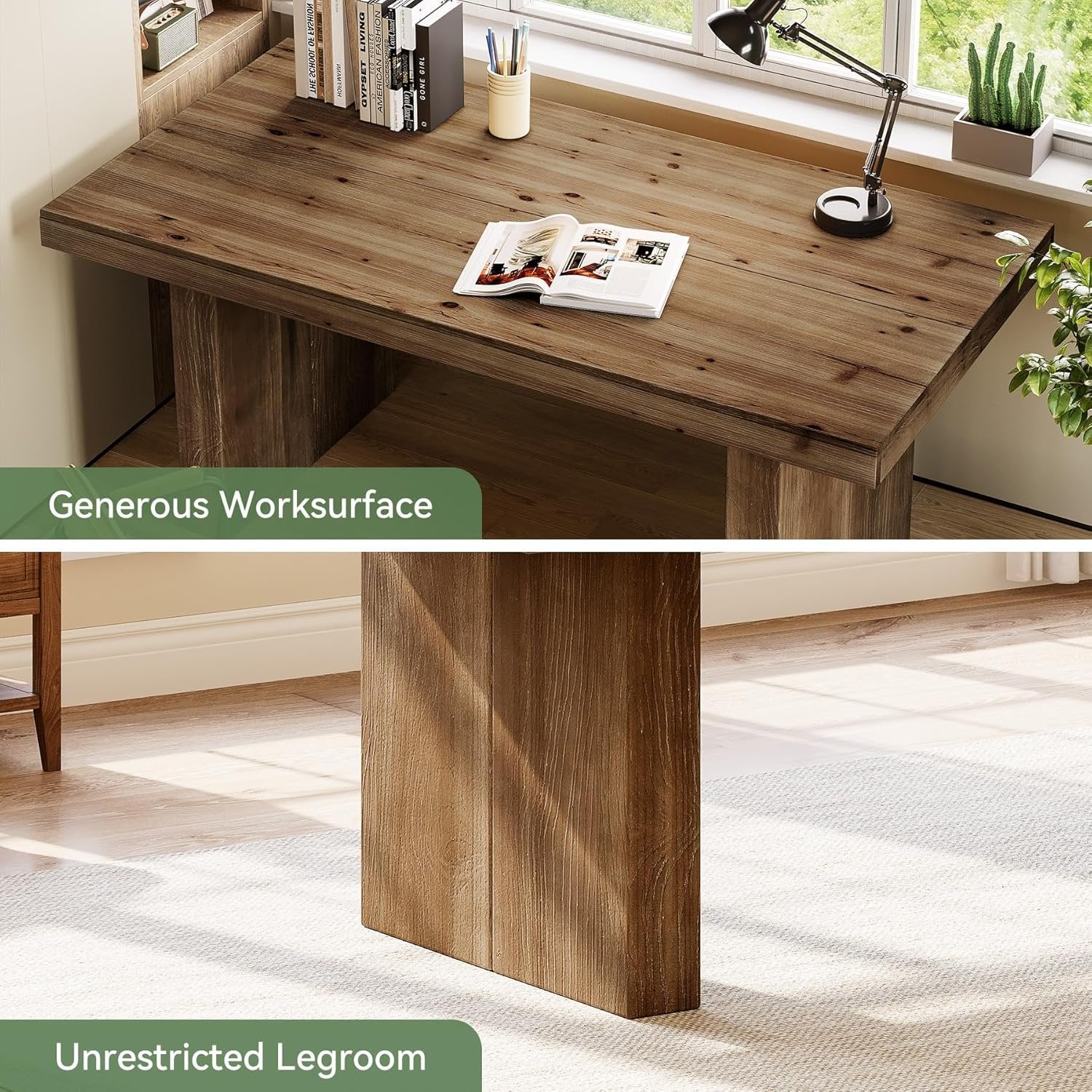 63" Solid Wood Executive Desk, Farmhouse Large Computer Desk with Sturdy Legs - Image 6