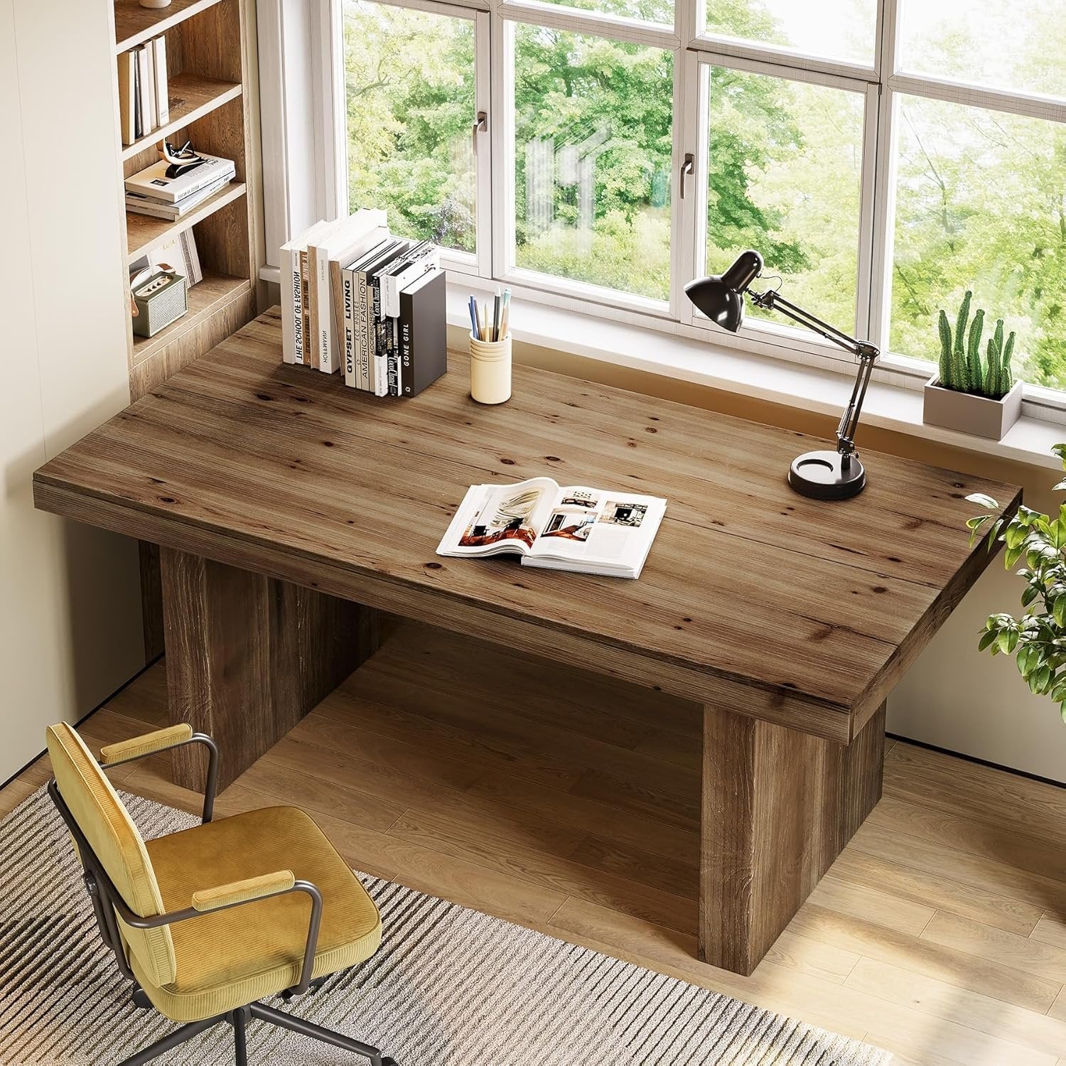 63" Solid Wood Executive Desk, Farmhouse Large Computer Desk with Sturdy Legs - Image 8