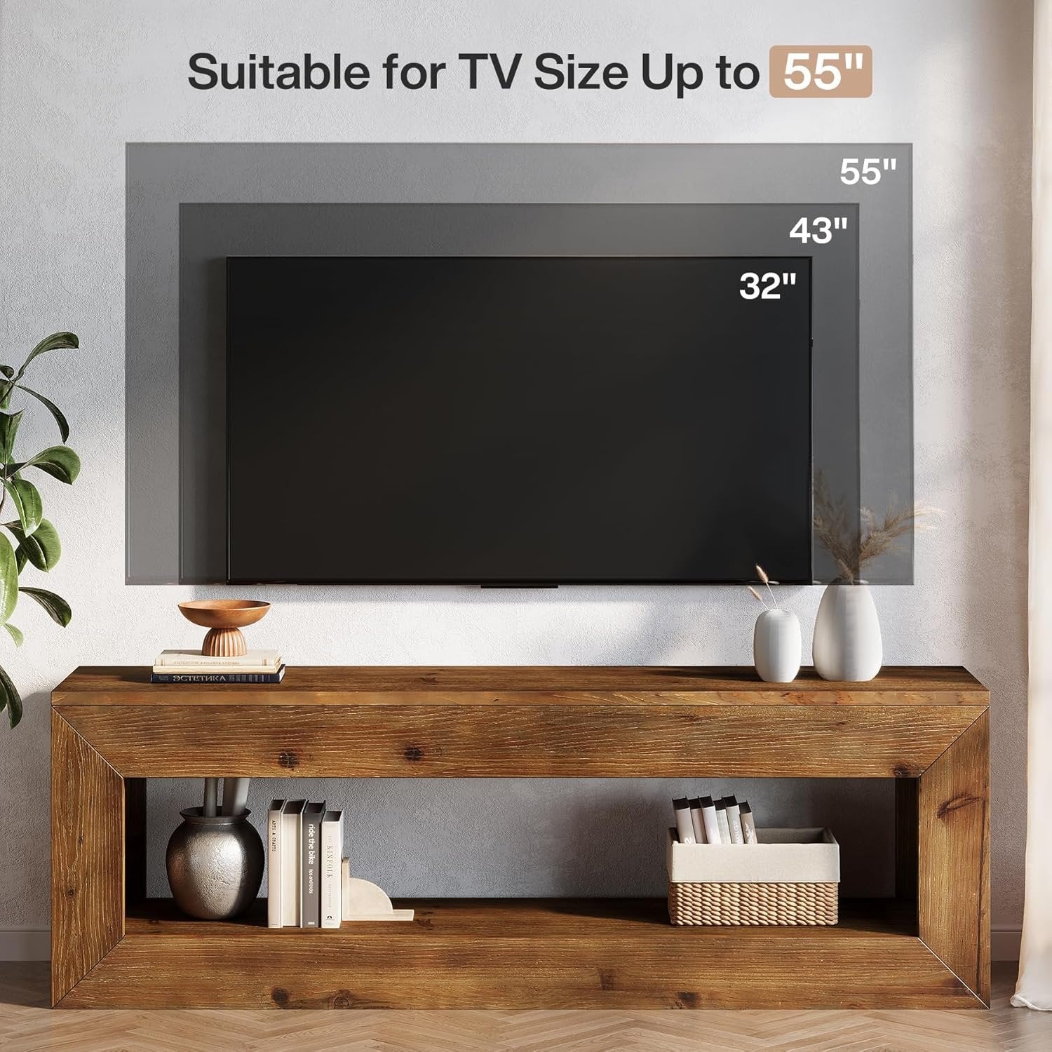 47" Solid Wood TV Stand, Farmhouse Media Console for 32/43/55" TVs - Image 7