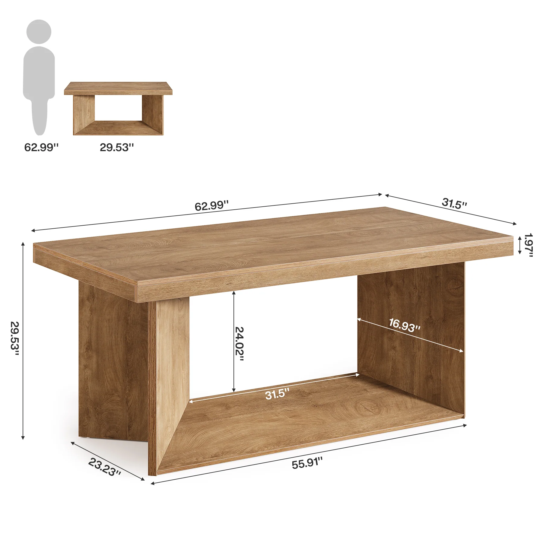 63" Large Executive Desk, Farmhouse Office Computer Desk with Heavy Duty Pedestal - Image 2
