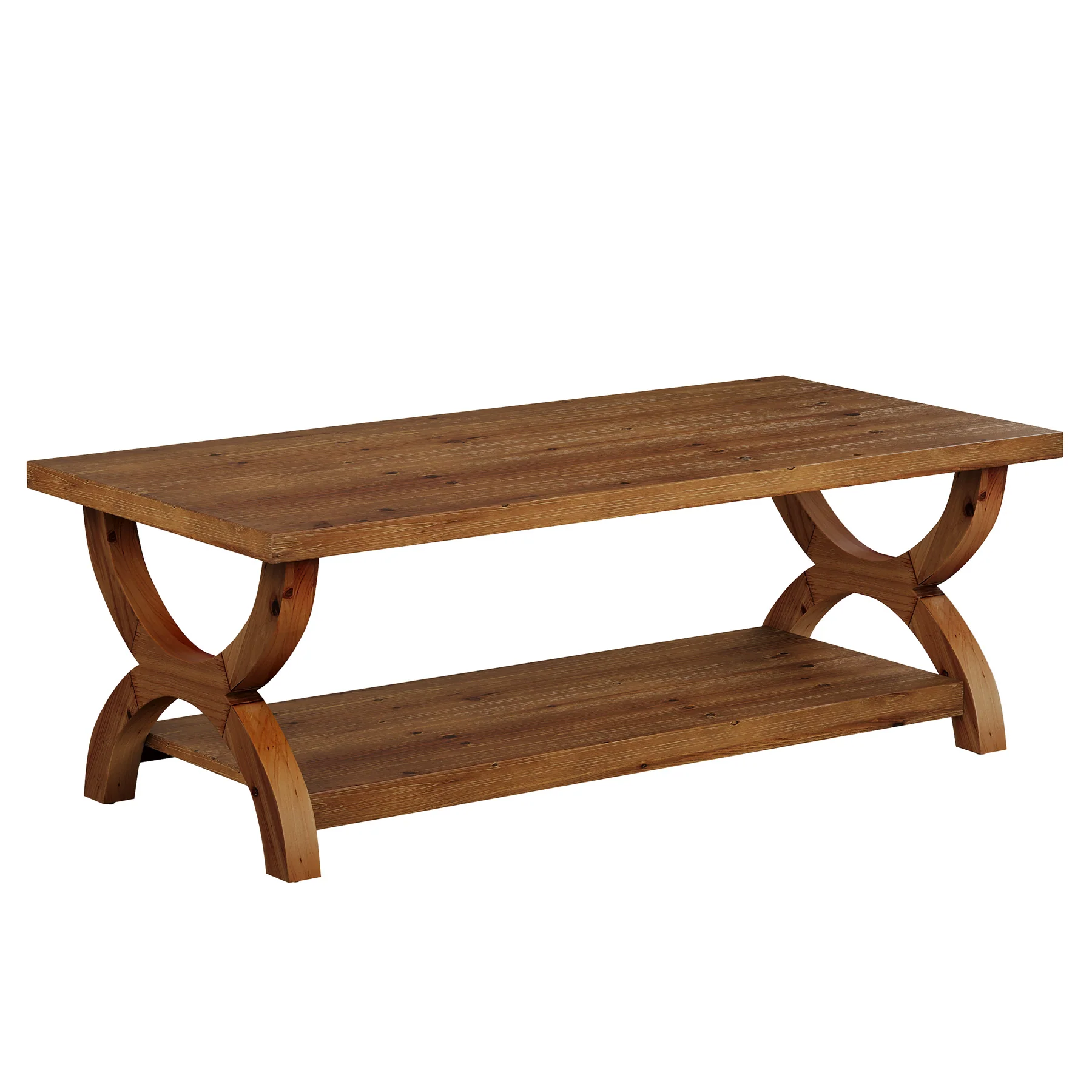 47.2" Solid Wood Coffee Tables, Farmhouse Rectangle Center Tea Table with Storage Shelf - Image 8