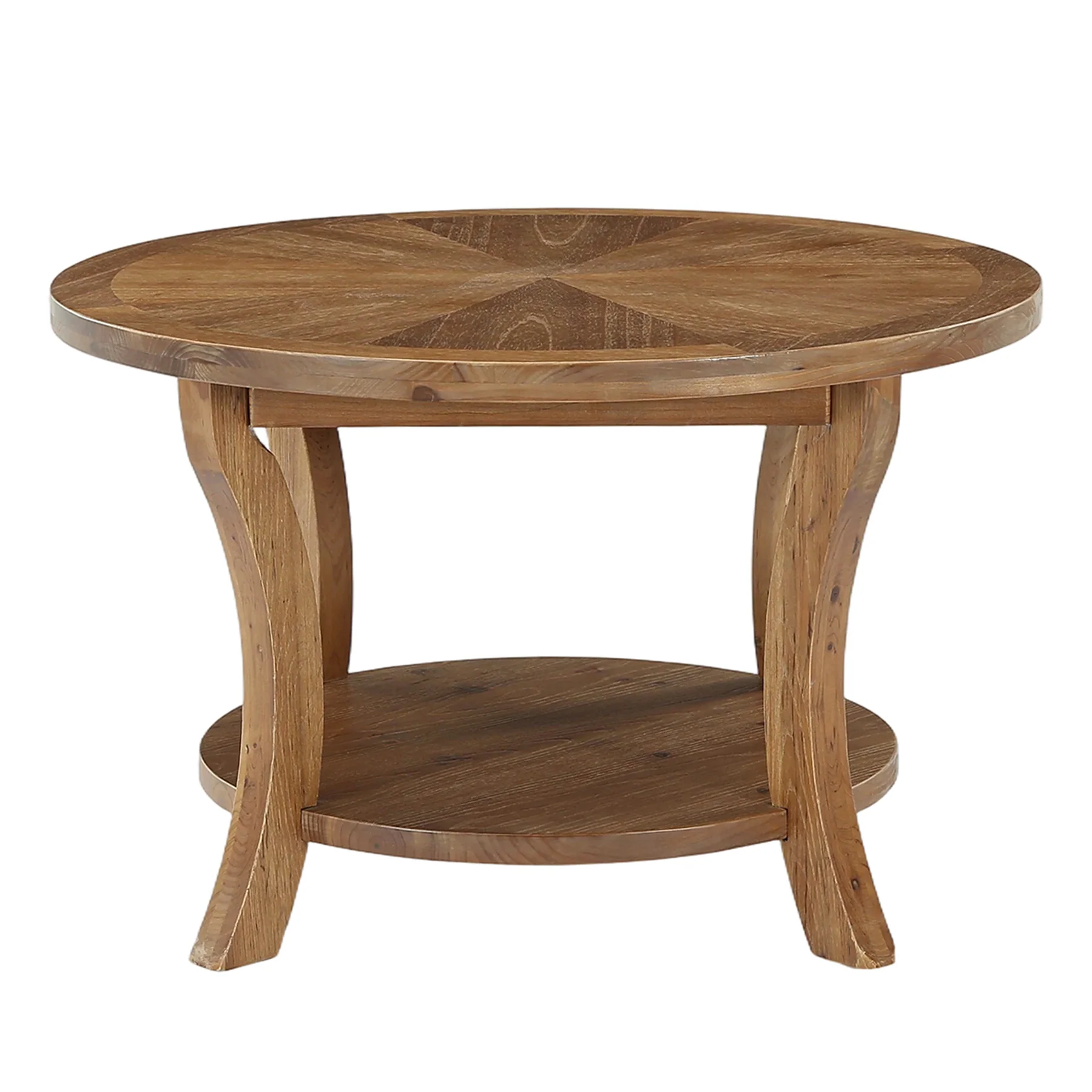 31.5" Round Coffee Table with Storage Shelf, Farmhouse Wooden Center Table for Living Room - Image 10